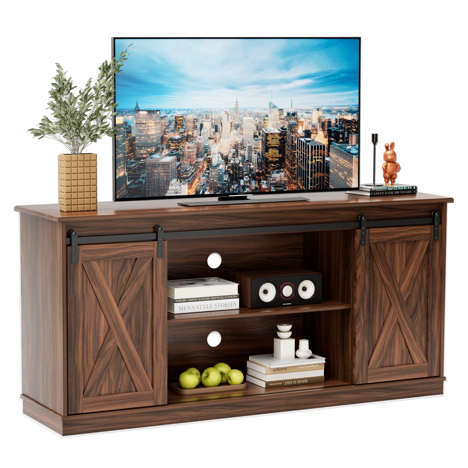 Farmhouse TV Stand with Sliding Barn Door
