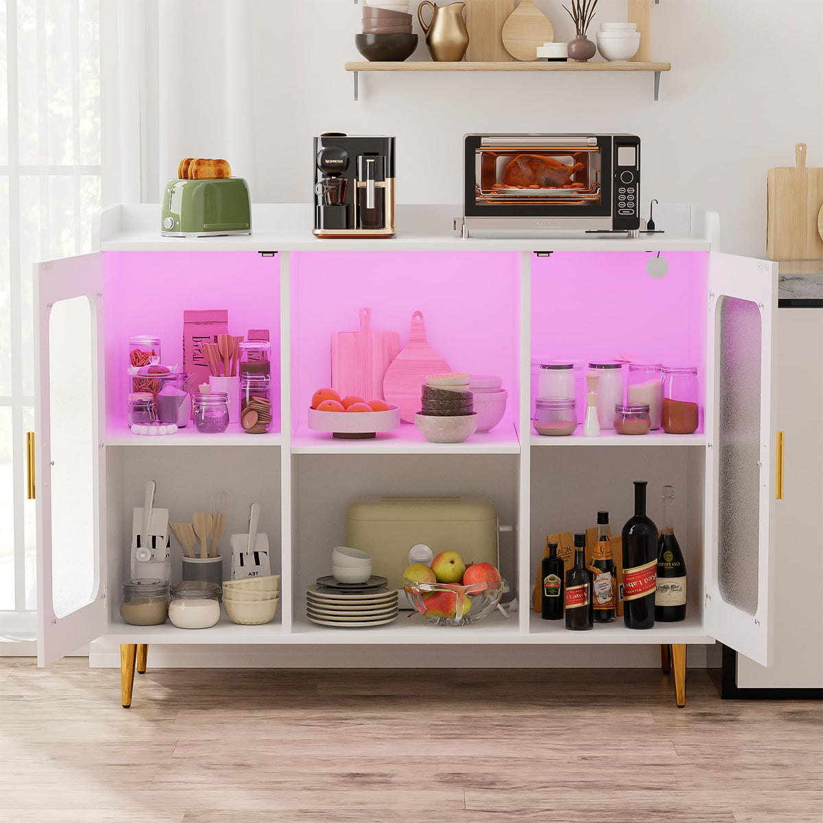 White Coffee Bar Cabinet with LED Lights
