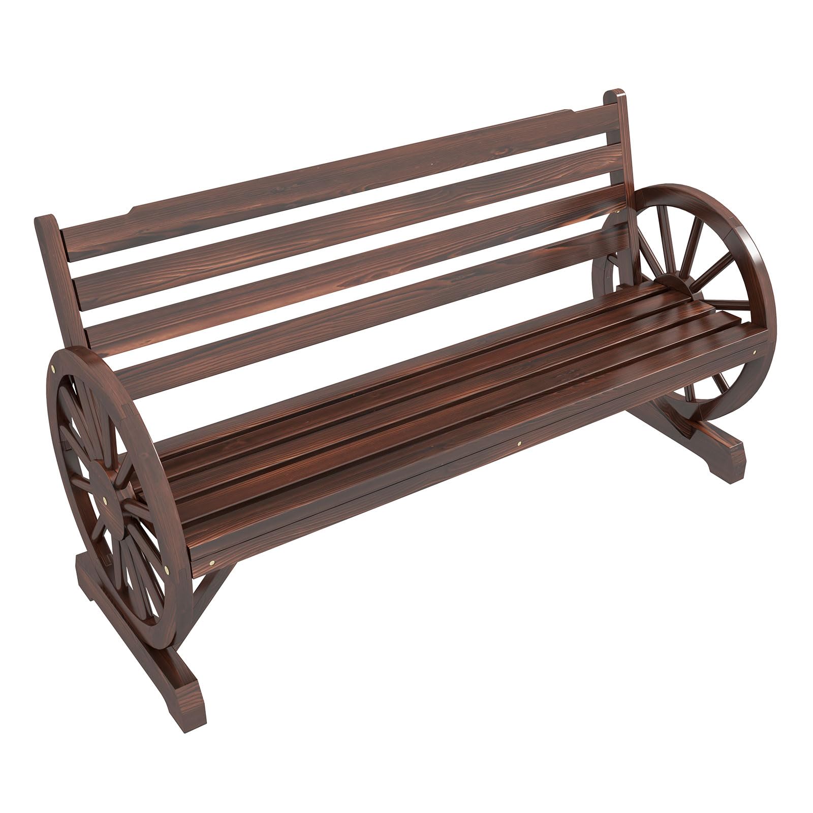 Outdoor Wooden Wagon Bench with Wheel Armrest
