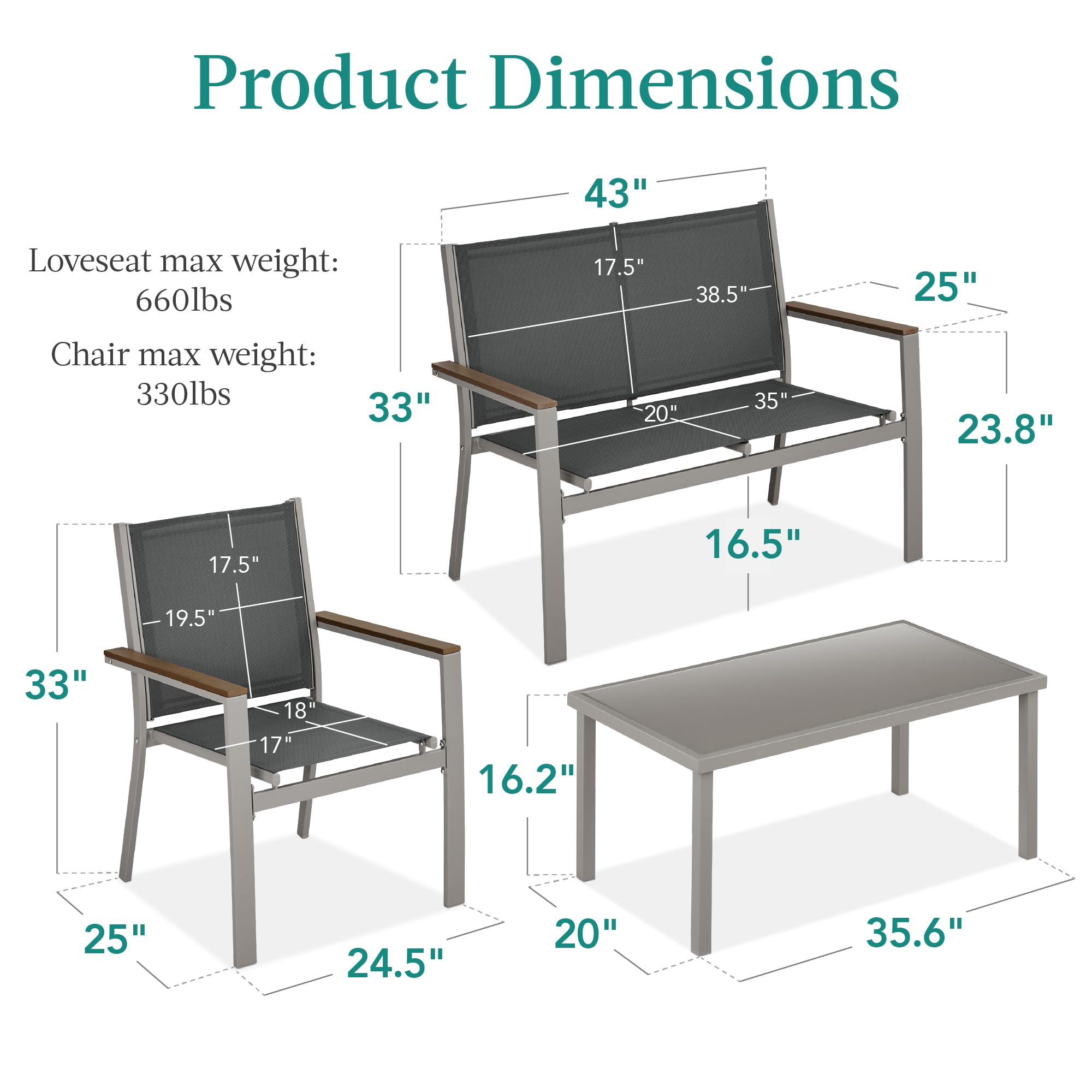 4-Piece Outdoor Textilene Patio Conversation Set