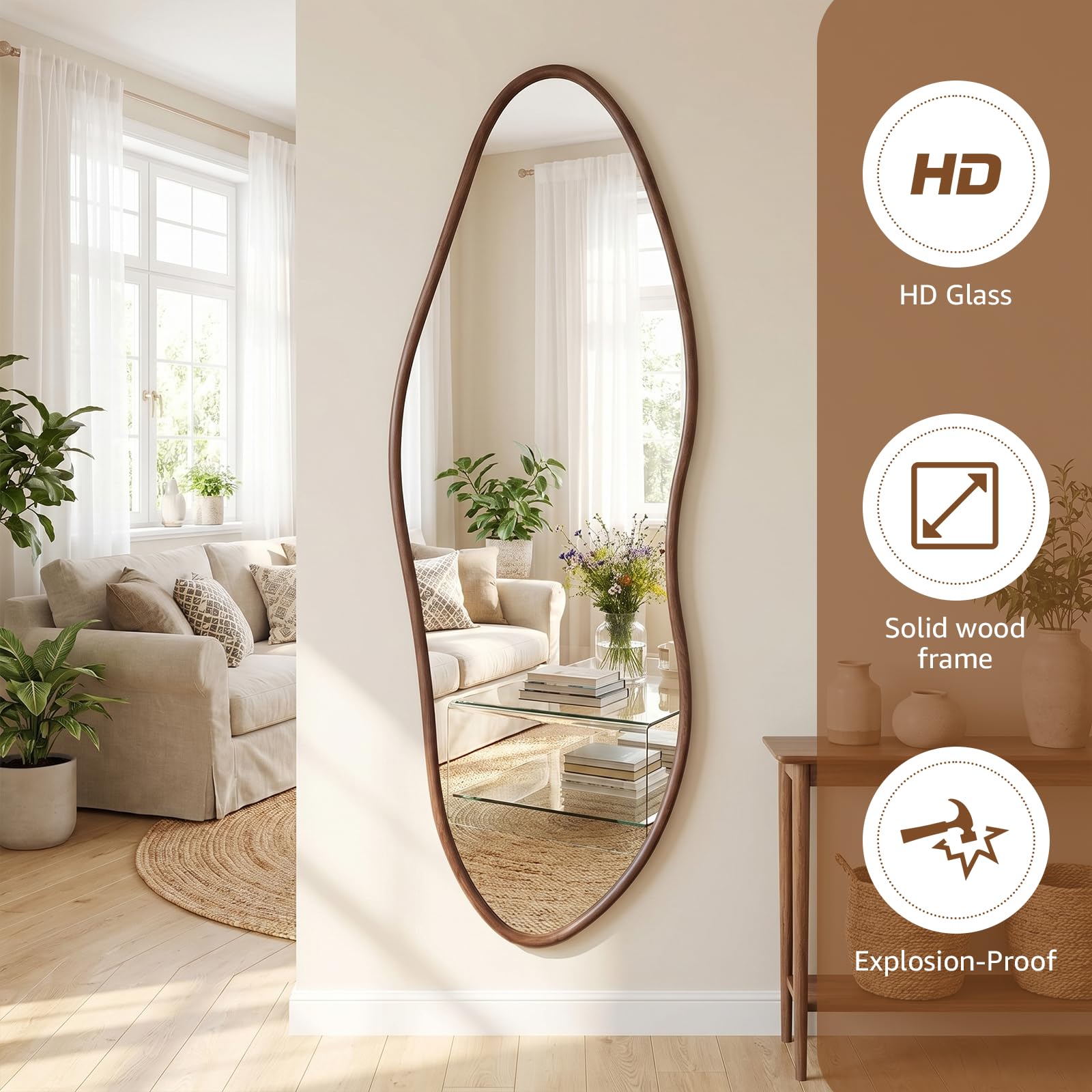 Cloud-Shaped Full Length Floor Mirror with Oak Frame