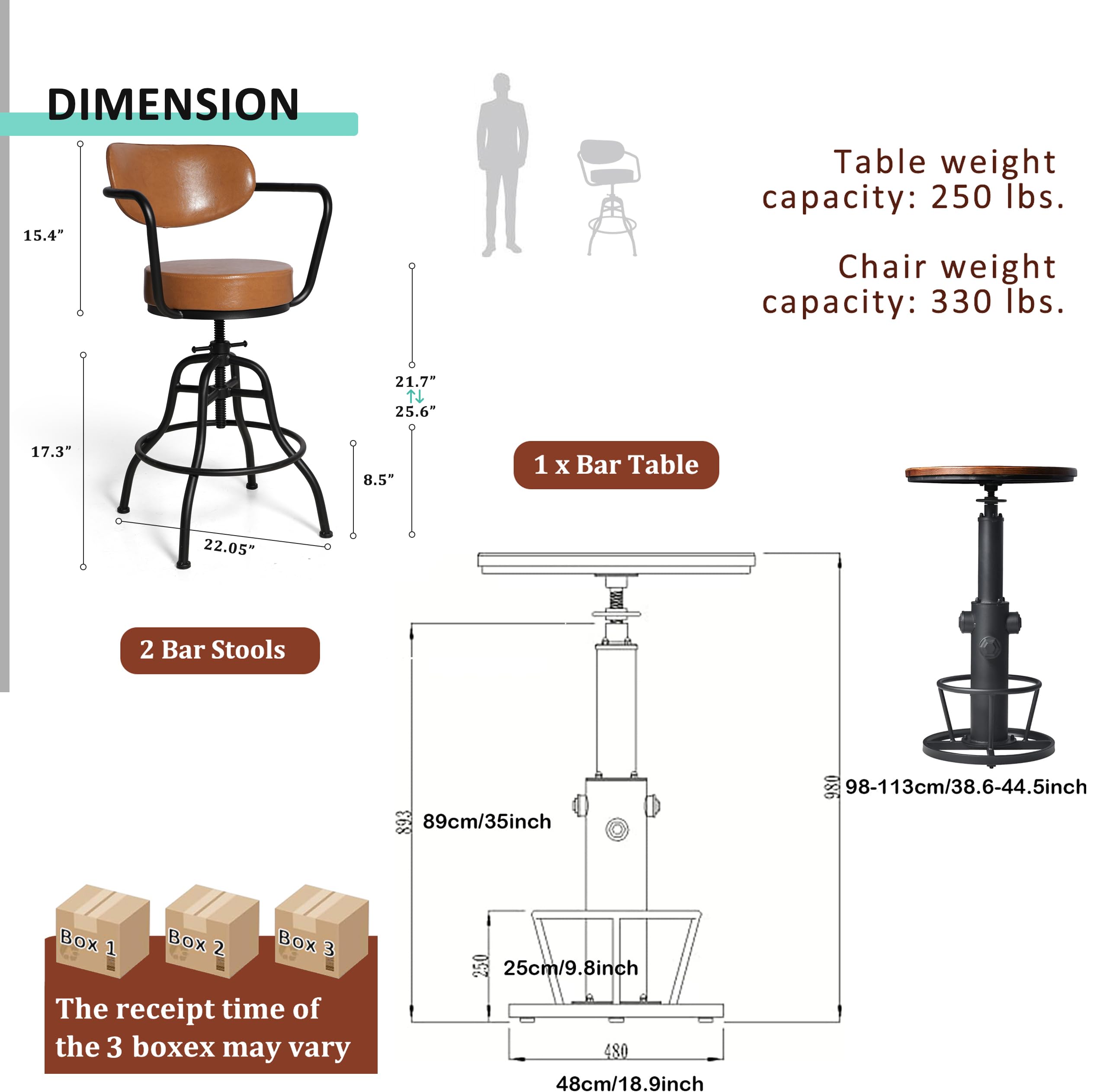 3-Piece Industrial Bar Table & Stool Set