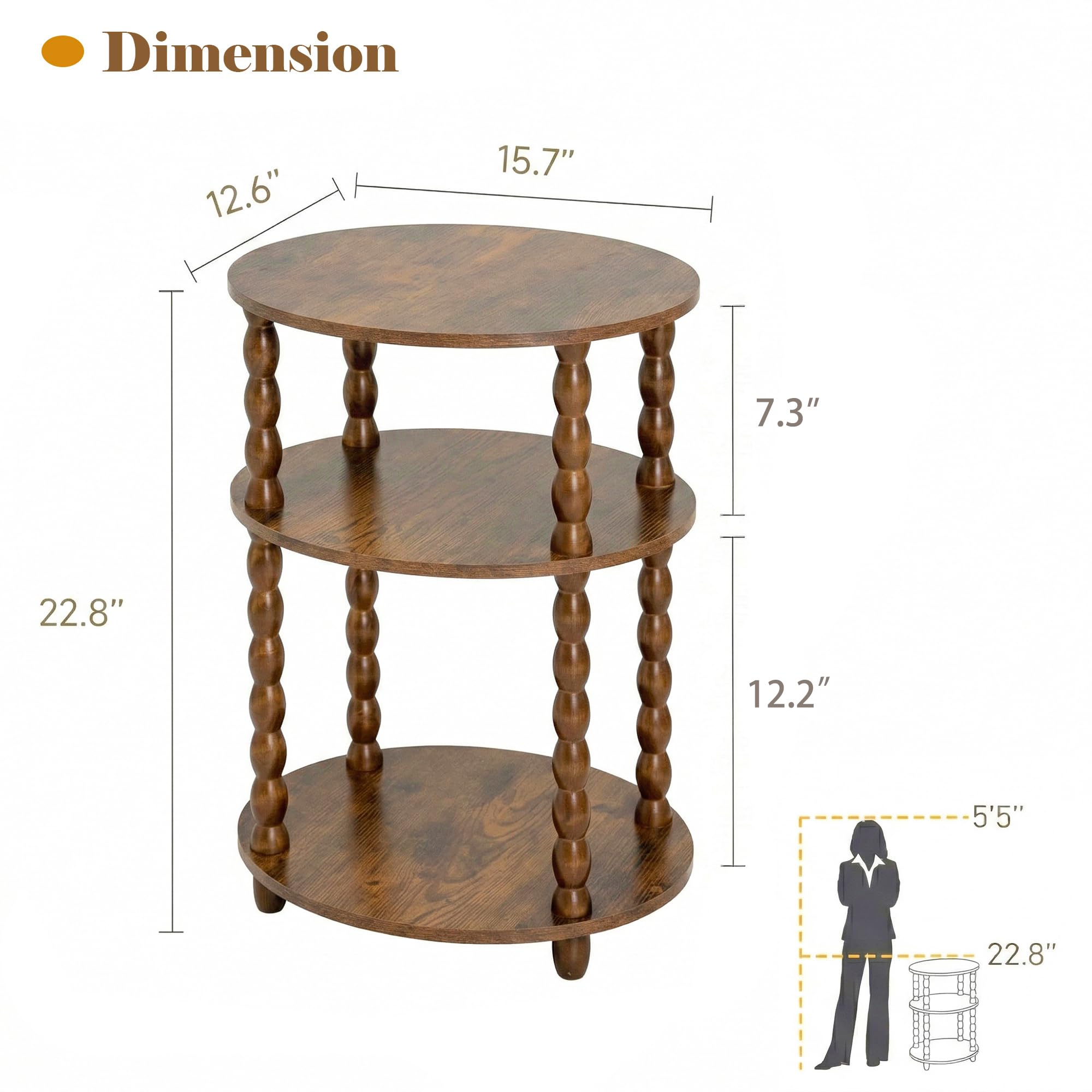 3-Tier Side Table with Storage Shelves