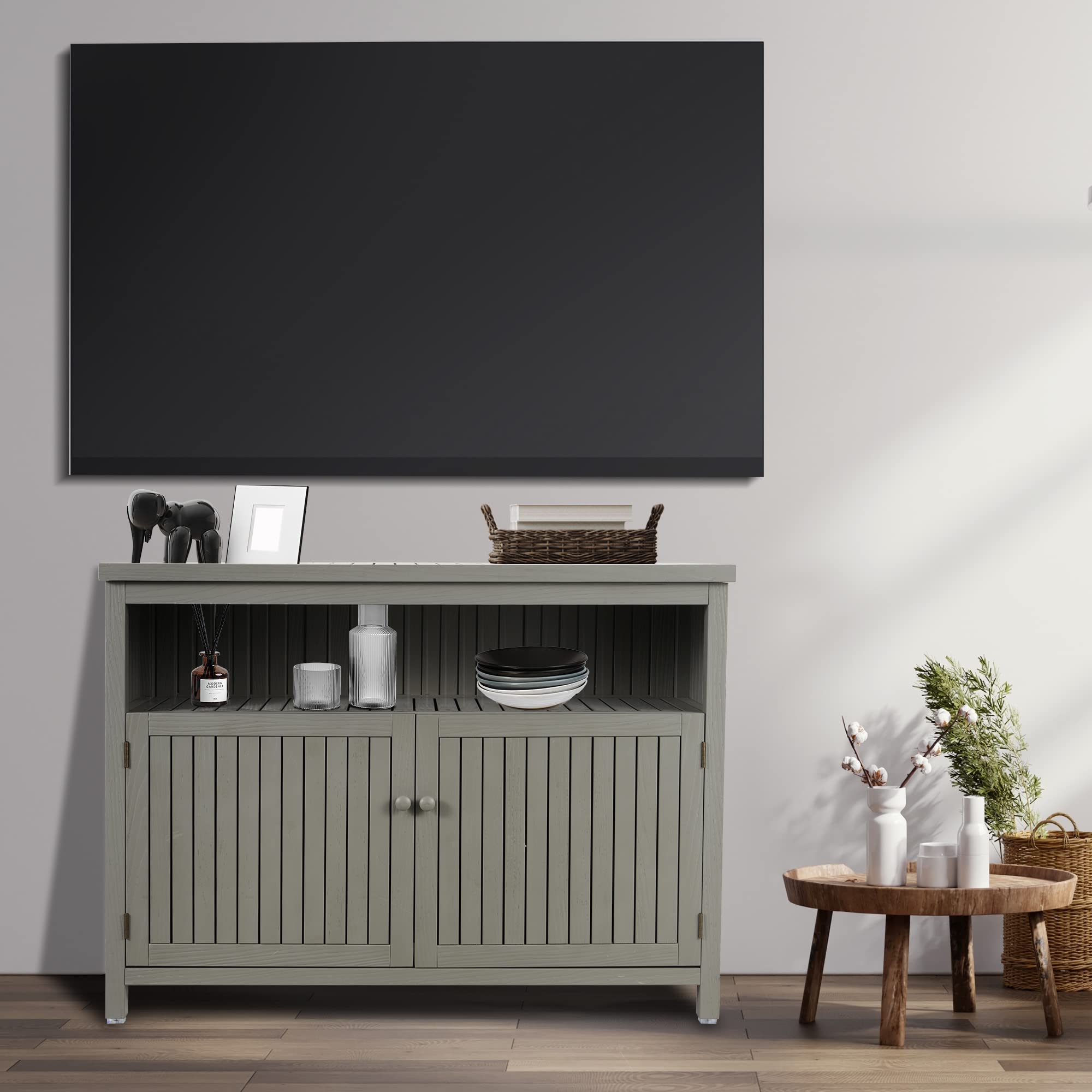 Outdoor Solid Wood Buffet Cabinet with Storage