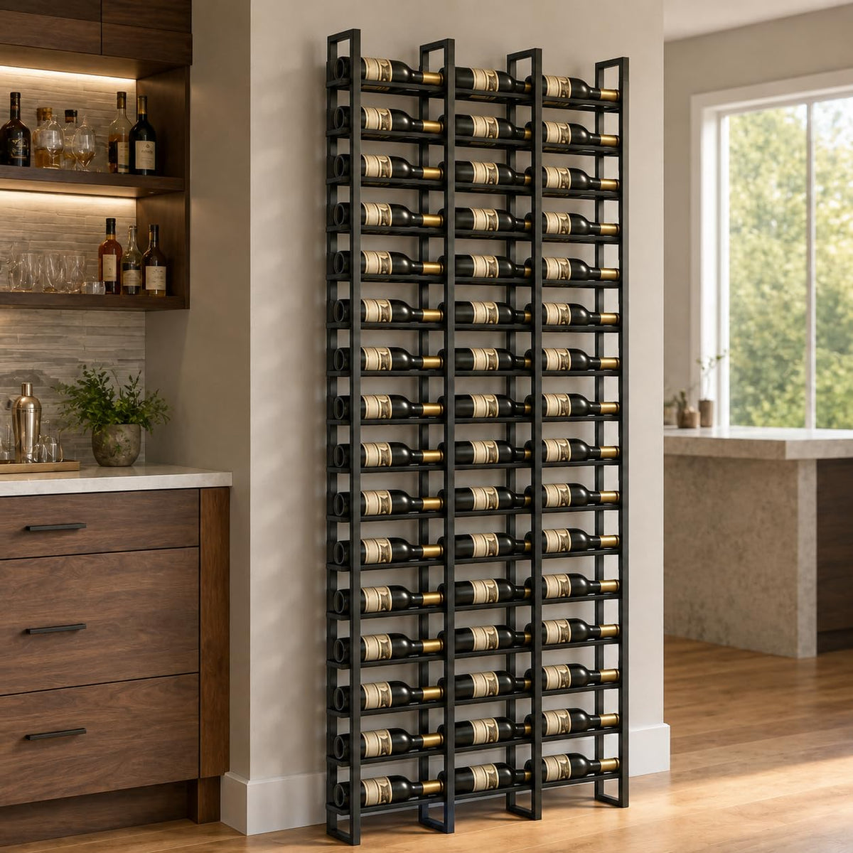 amhricho Large Wall Mounted Wine Rack, (Black, 3 Cols (48 Bottles))