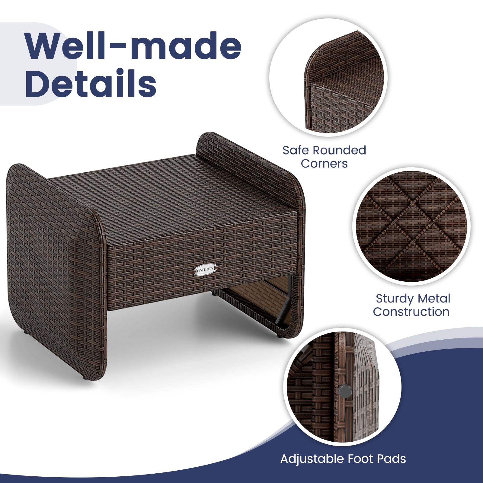 Rattan Patio Ottoman Set of 2 with Removable Cushions