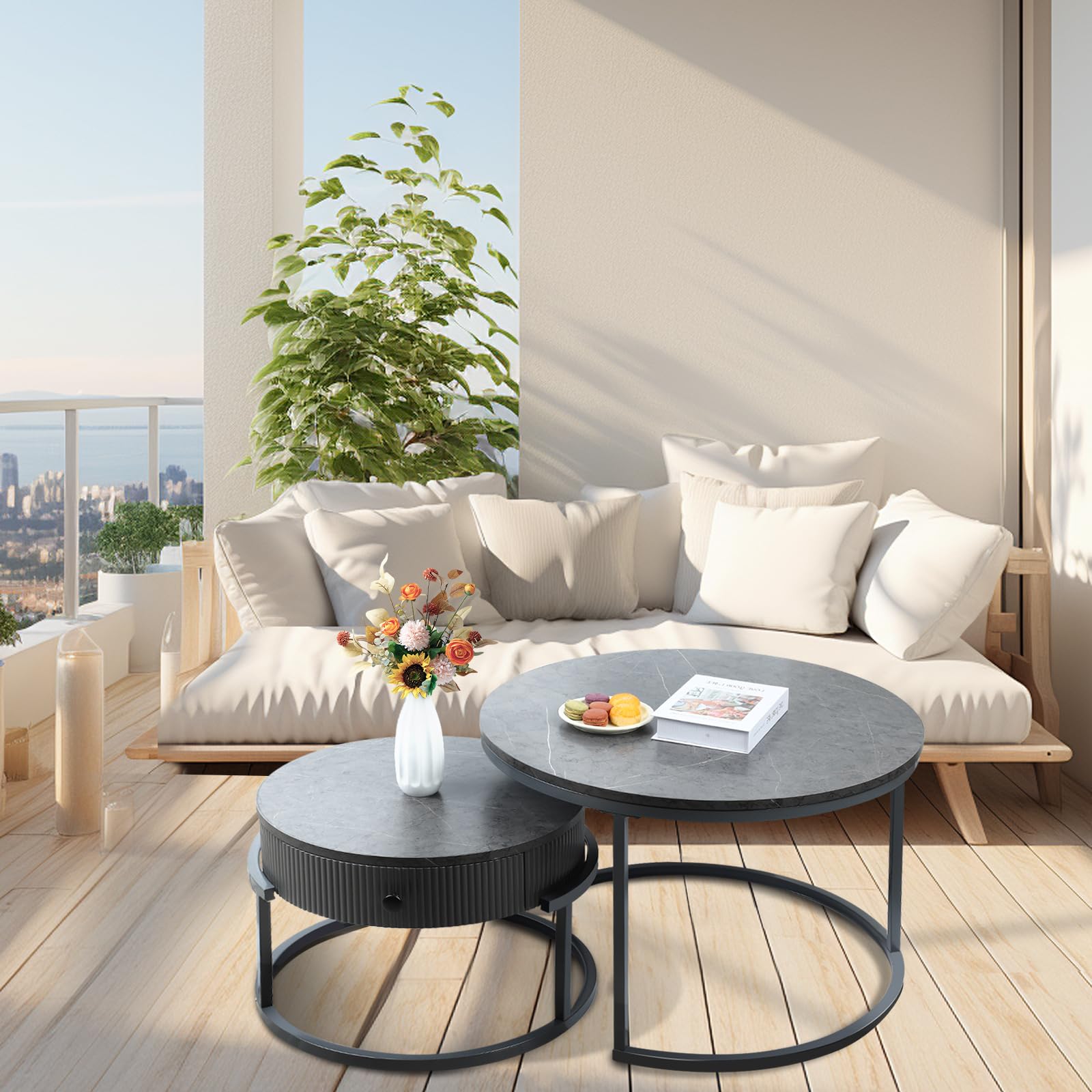 Round Nesting Coffee Tables Set of 2