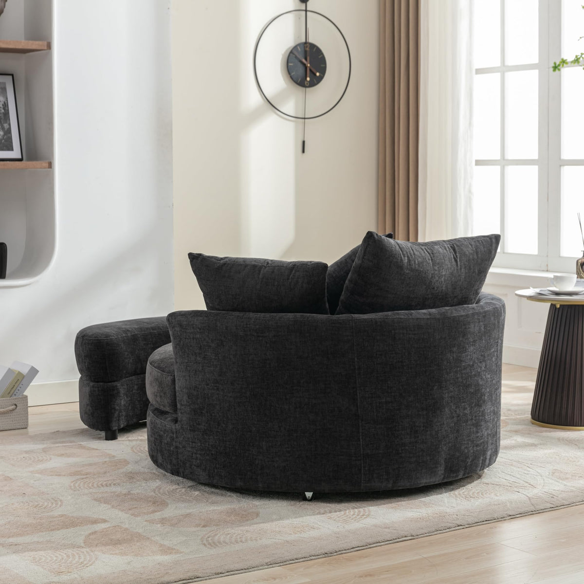 Chenille Swivel Chair with Storage Ottoman