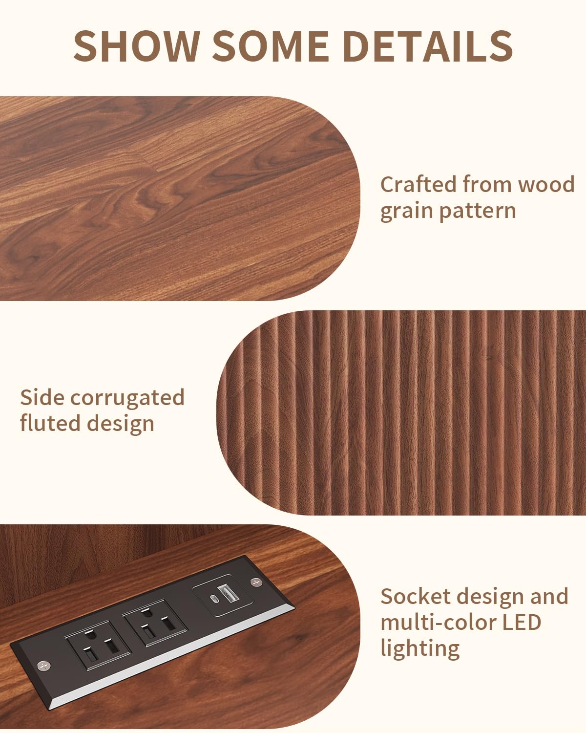ASDHVCCO Lift Top Coffee Table, Farmhouse Square Fluted Center Table, 31.5" Modern Wooden Tea Table with Hidden Storage LED for Living Room, Apartment, Small Spaces, Walnut