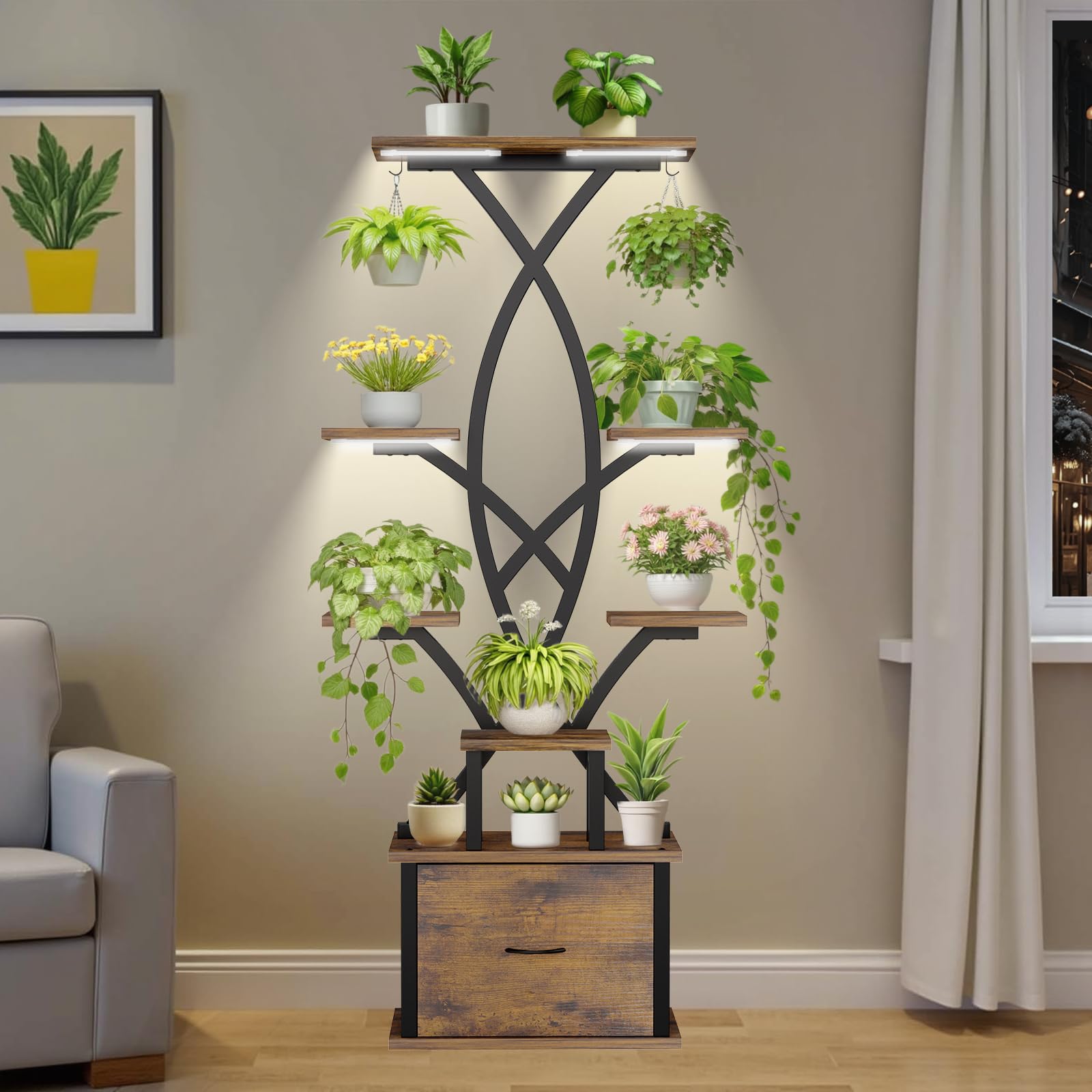 Tiered Plant Stand with Grow Lights