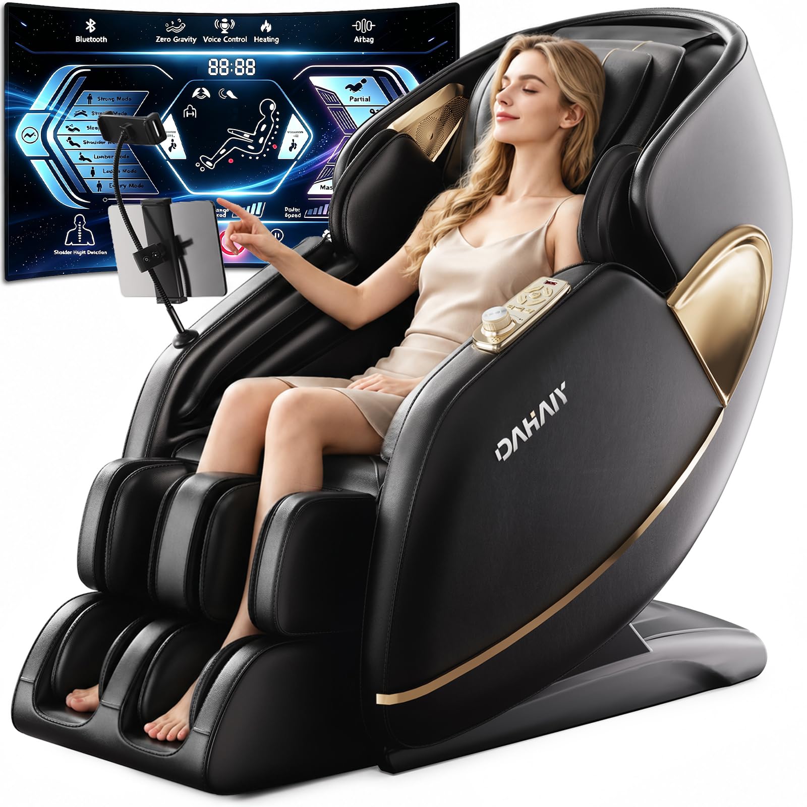 DAHAIY 4D Massage Chair Full Body, AI Voice Control, PU Leather Zero Gravity Heated Back Foot Hand Massage Recliner Chairs, Living Room Furniture,Office,Portable - Black