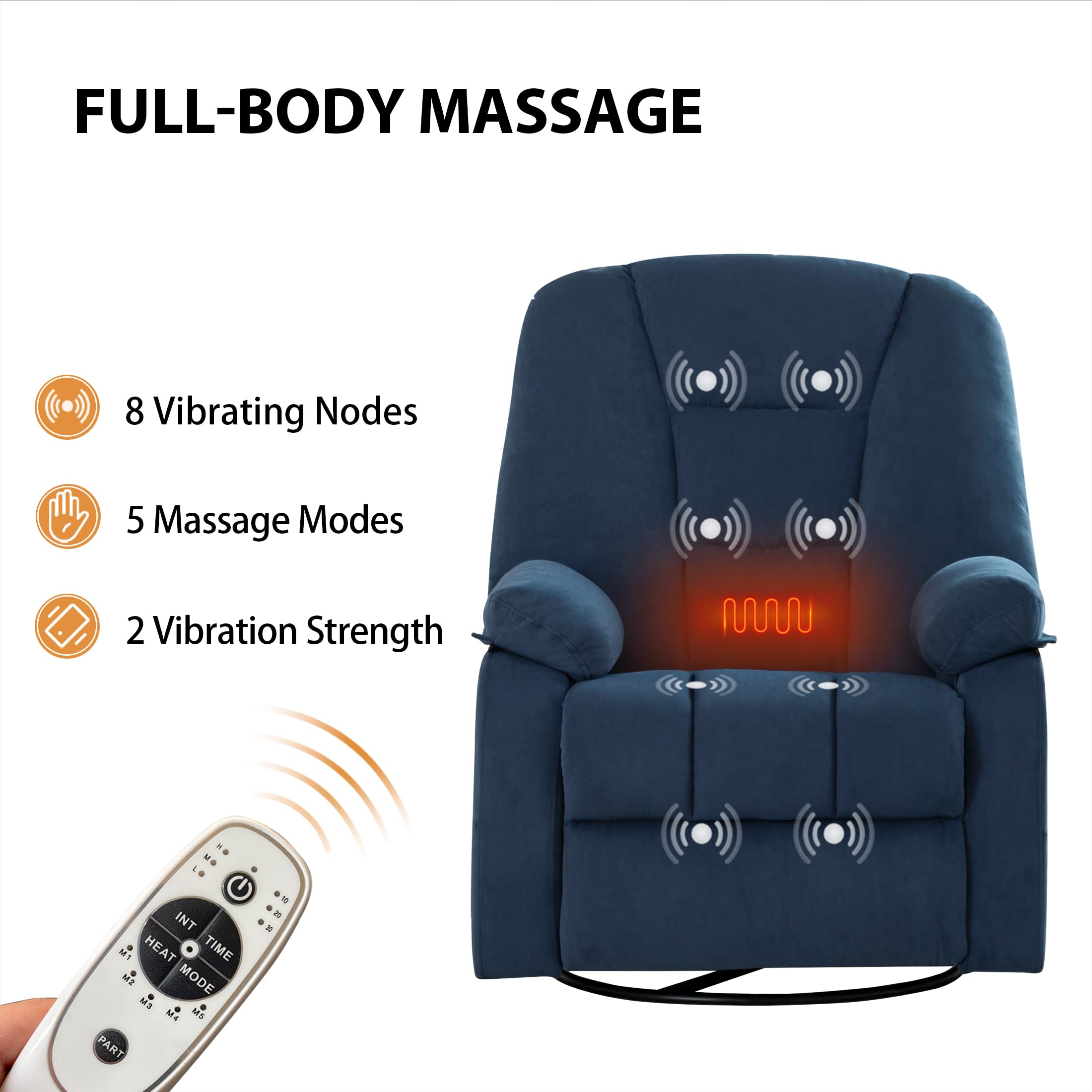 Power Swivel Rocker Recliner with Massage & Heat