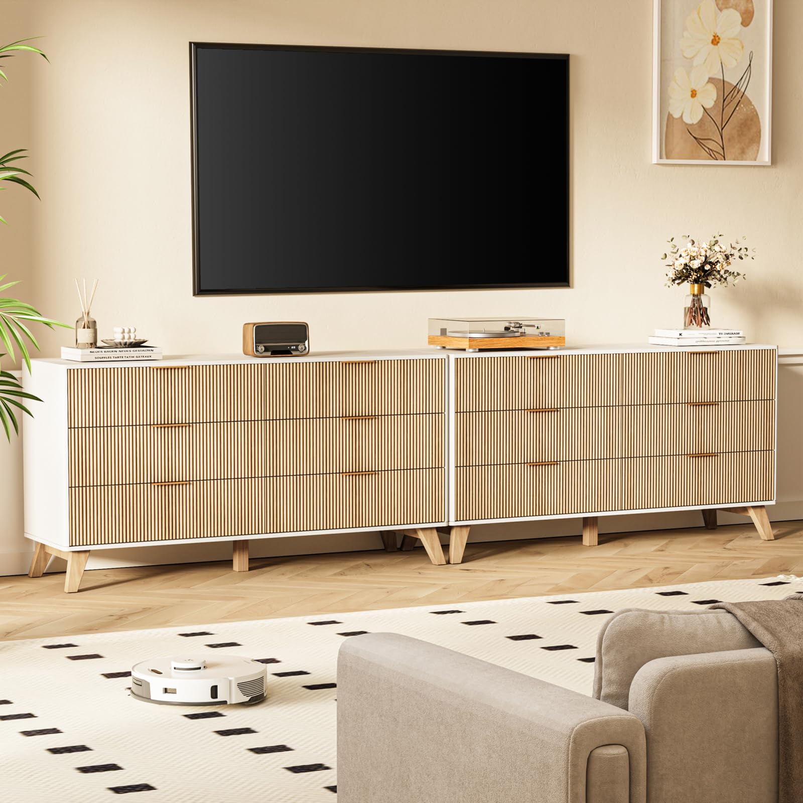 Fluted 6-Drawer Dresser with Wood Legs