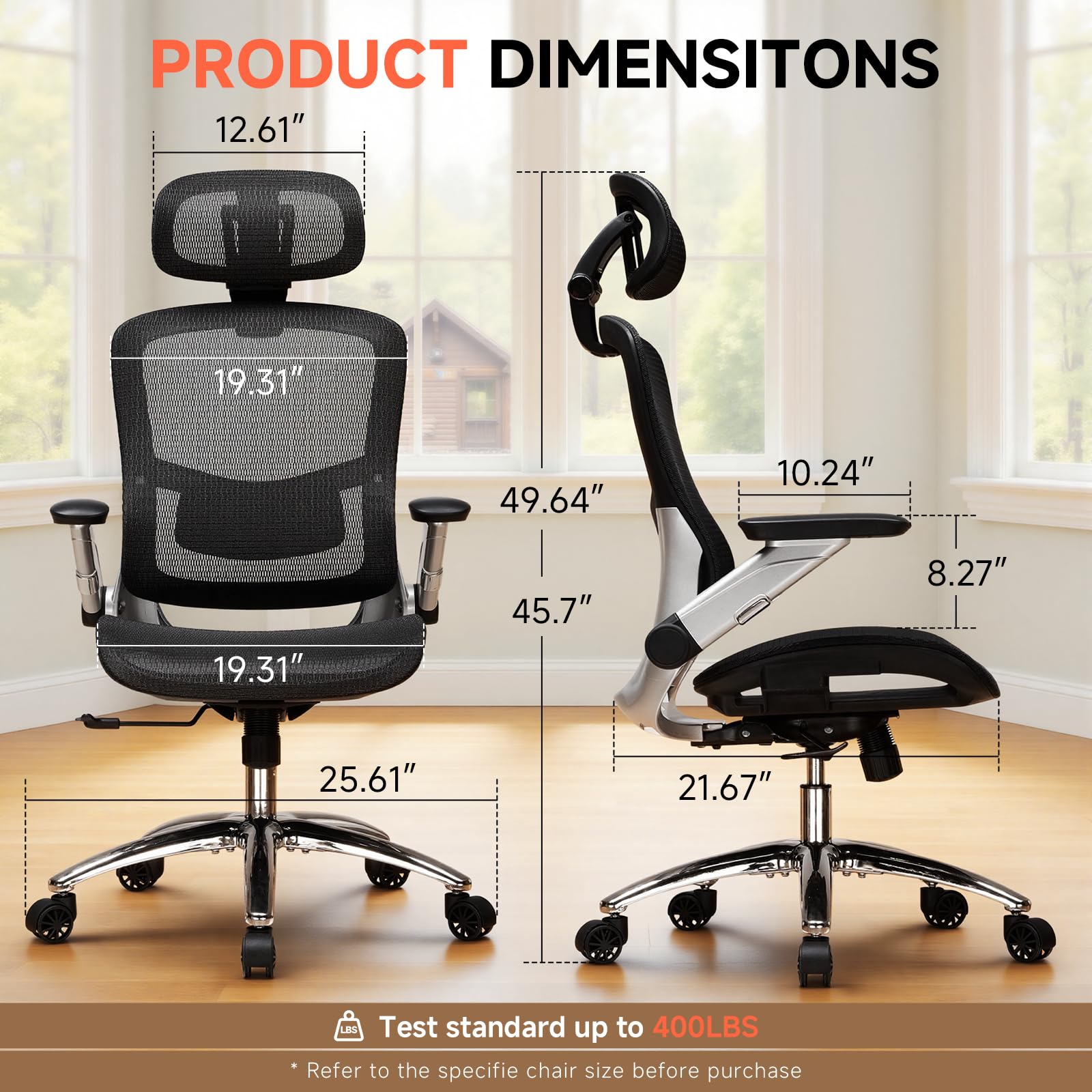 Ergonomic Mesh Office Chair with Flip-Up Arms & Lumbar Support