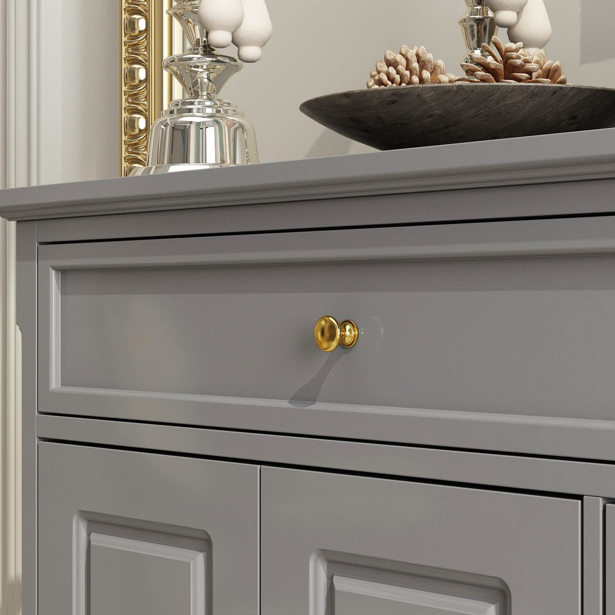 AIEGLE Grey Kitchen Sideboard Buffet Cabinet with 4 Doors & 5 Drawers, 59.1" W Large Storage Cabinet Console Table Entryway Cupboard, Wood Buffet Server Bar for Dining Living Room