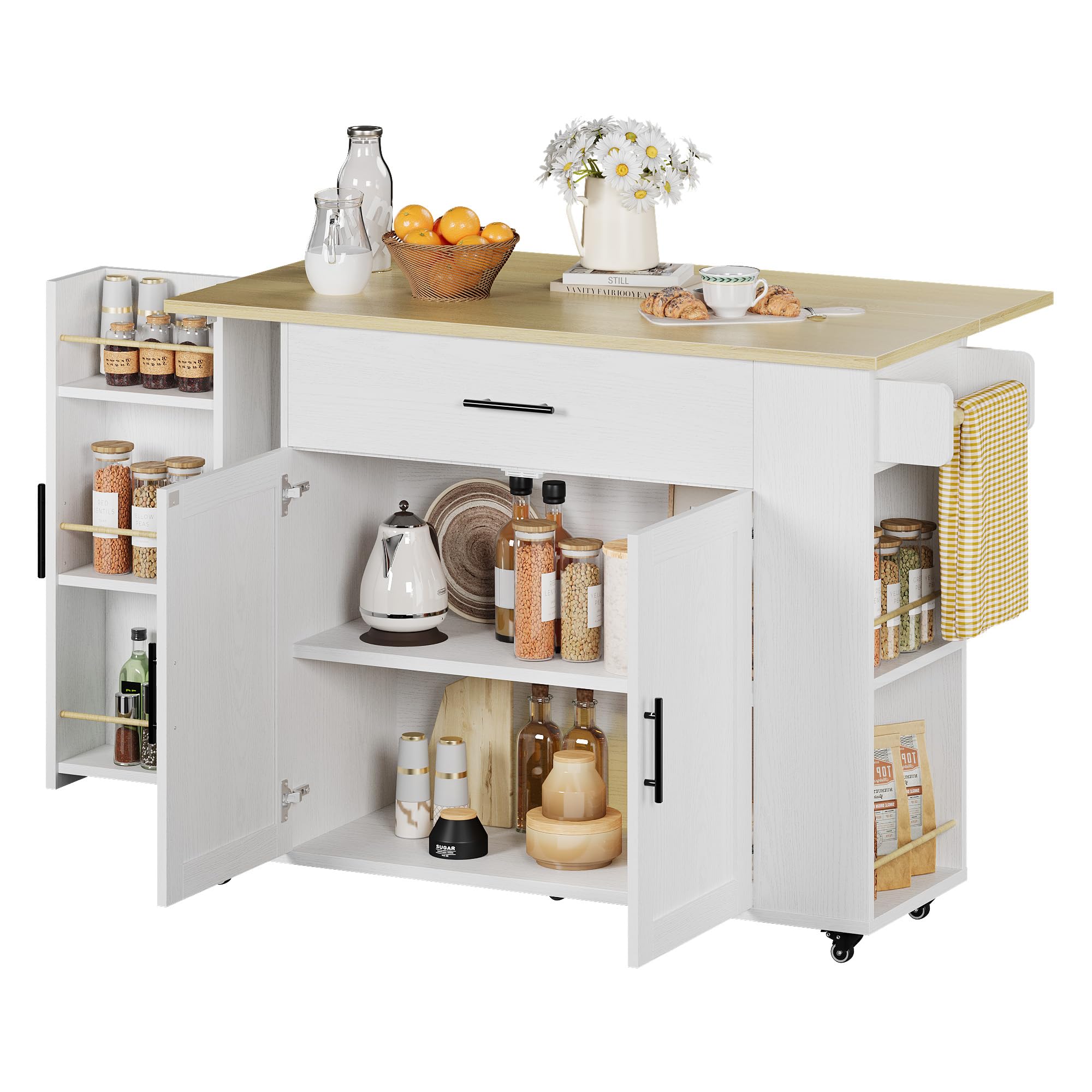 Rolling Kitchen Island Cart with Drop Leaf
