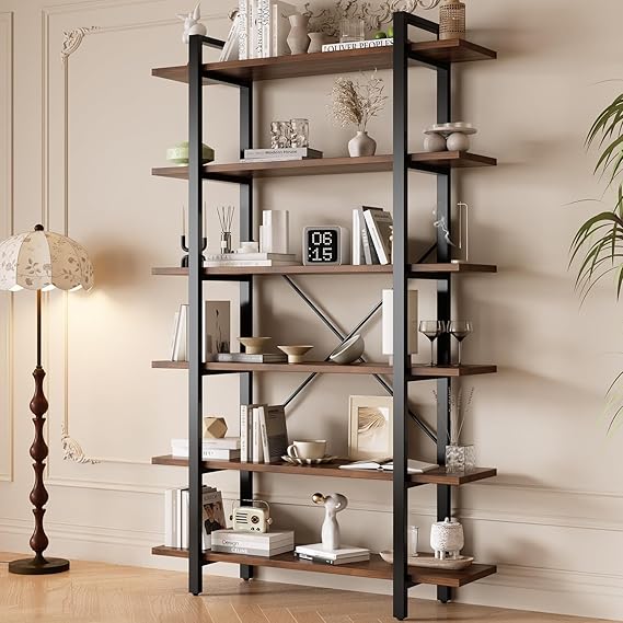 Industrial Bookshelf with Metal Frame