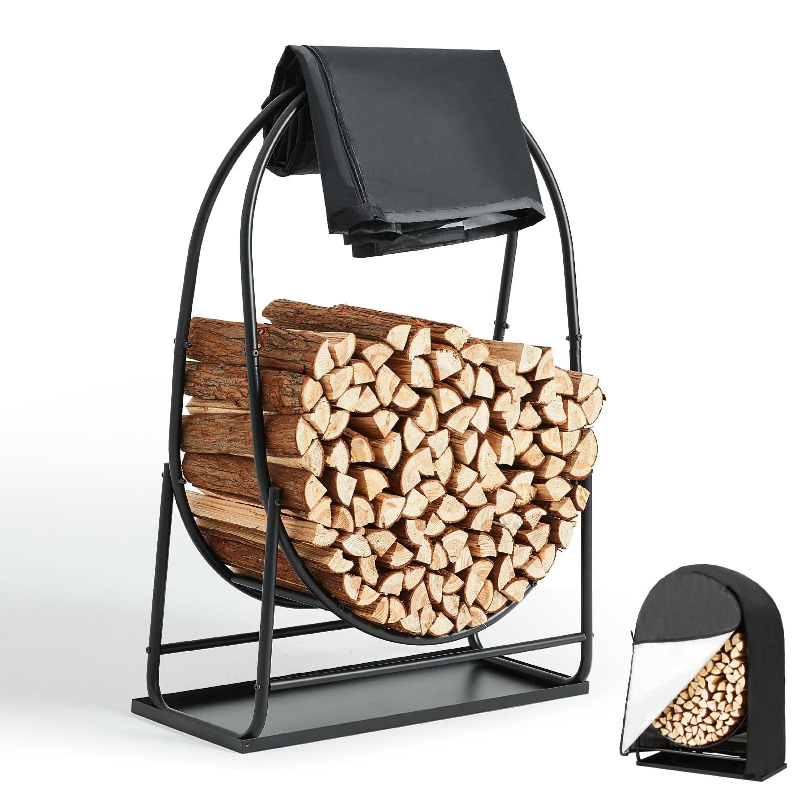 Oval Firewood Rack with Cover & Debris Tray