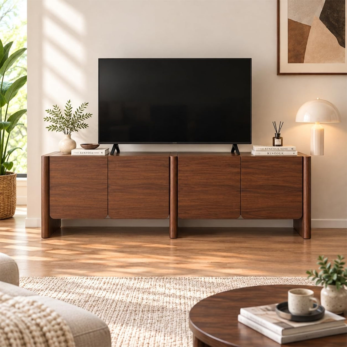 ZOSQUARE 65" TV Stand, Media Console Cabinet with Doors for TVs Up to 75"