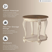 Signature Design by Ashley Realyn Round End Table, Cottage-Style Side Table with Antiqued Two-Tone Finish, Wood & Veneer Construction for Living Room or Bedroom, White/Brown