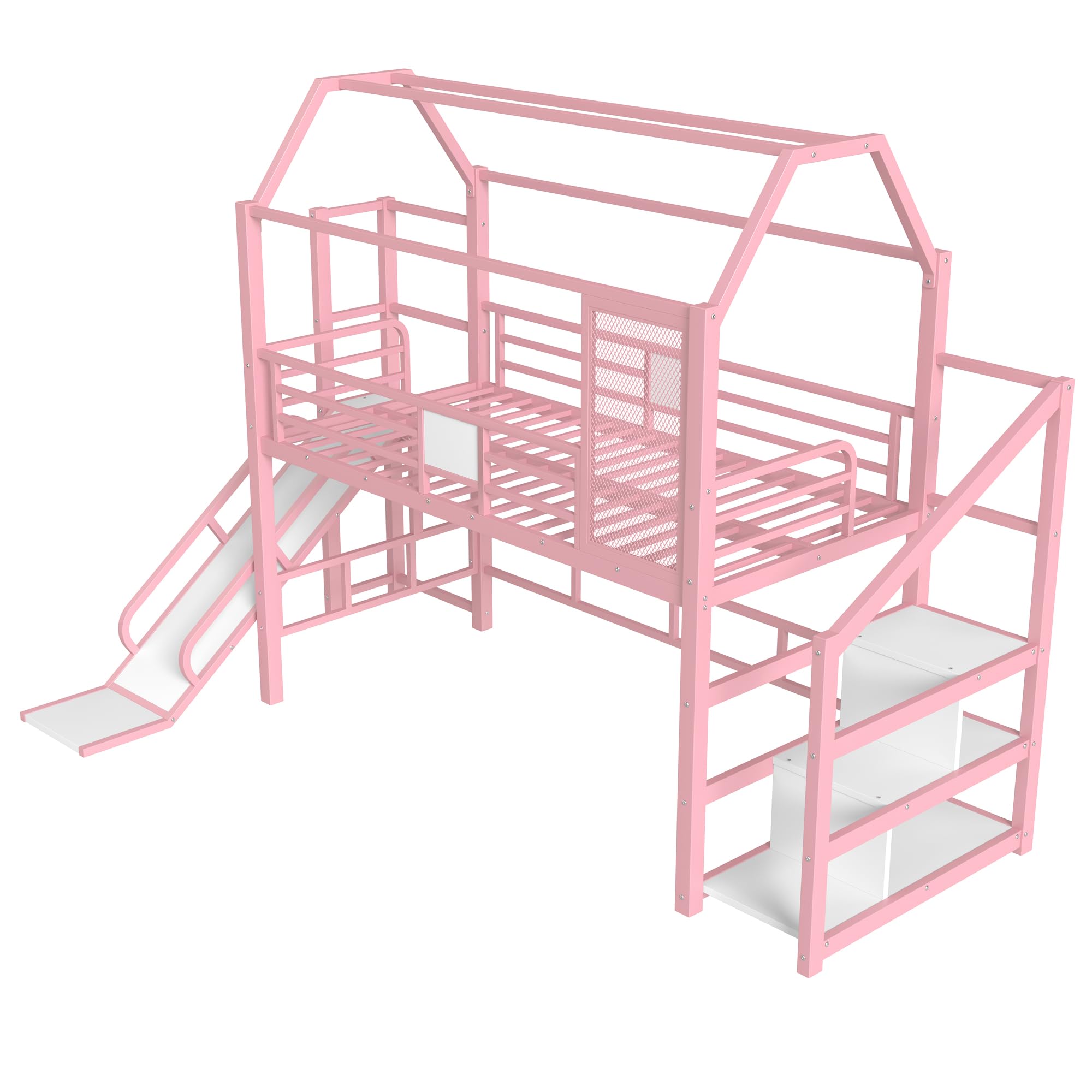 Twin Size Loft Bed with Slide & Storage Stairs