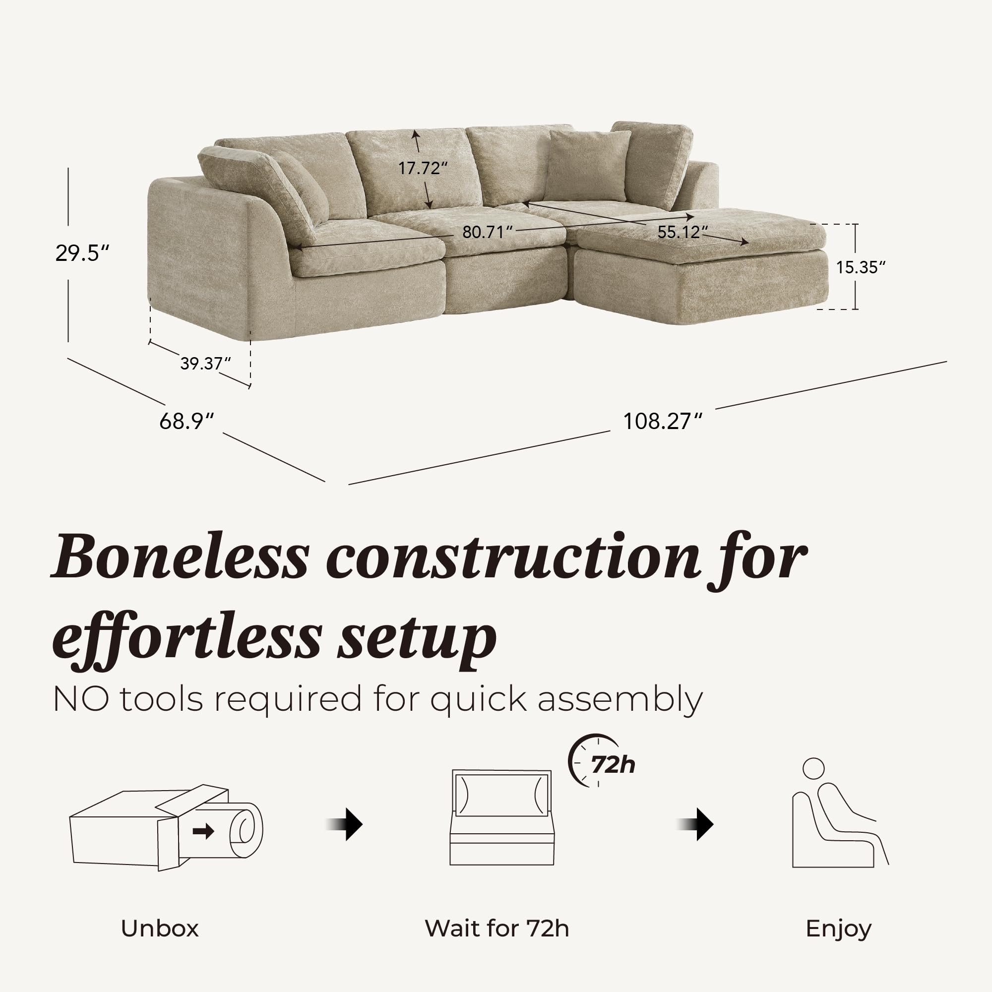 L-Shaped Modular Sectional Sofa with Ottoman