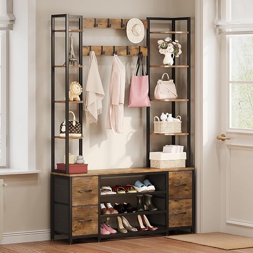 Hall Tree with Shoe Bench and Drawers