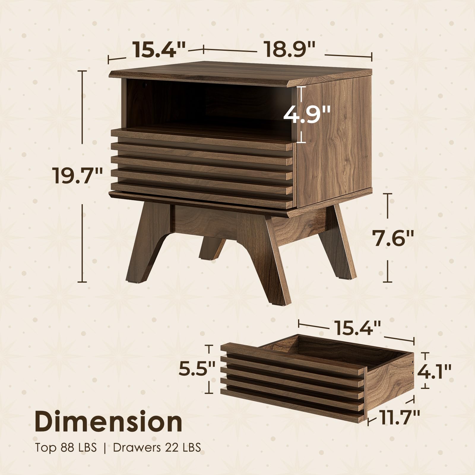 Fluted Nightstand with Drawer & Open Shelf | Mid-Century Modern