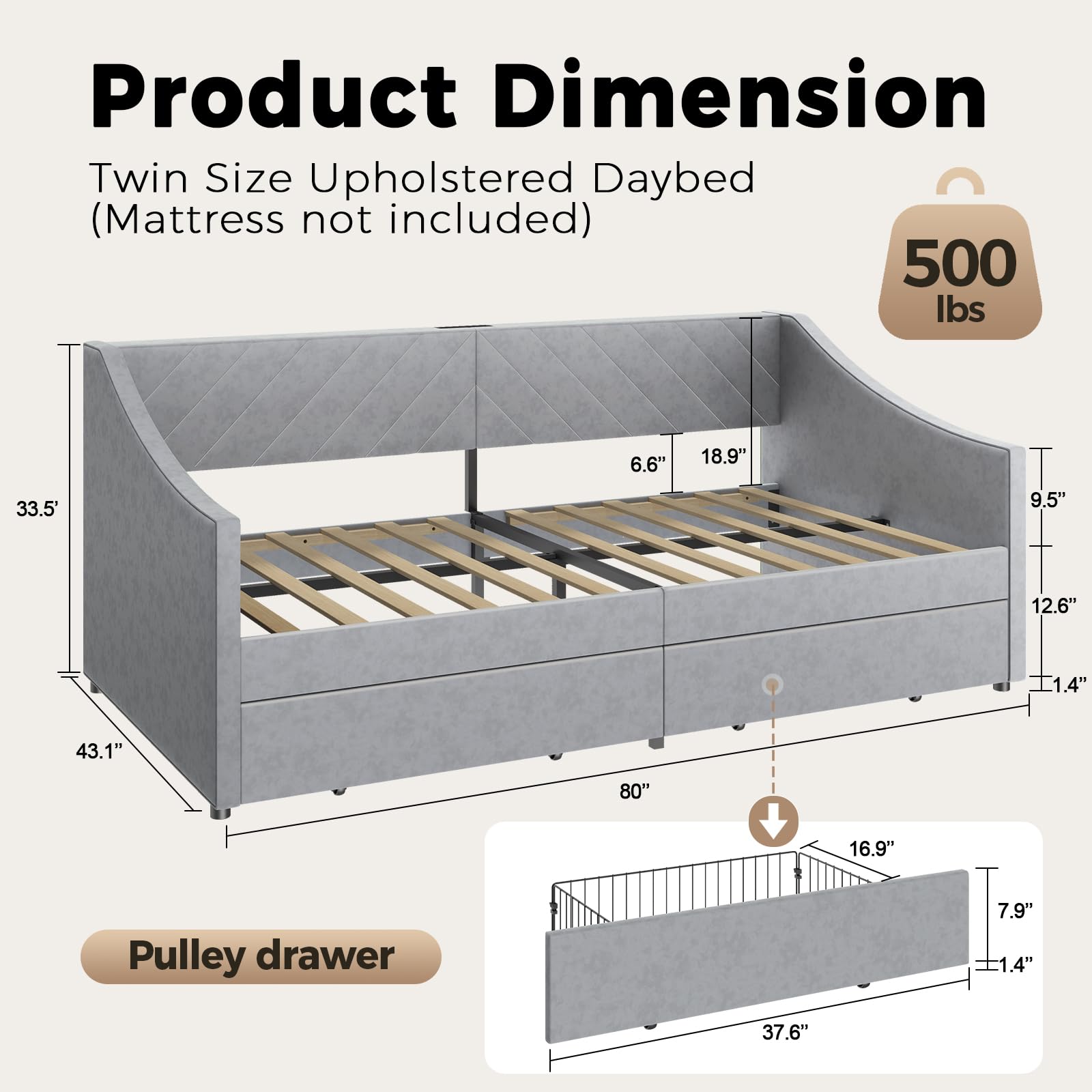 Twin Size Daybed with Storage Drawers & Charging Station