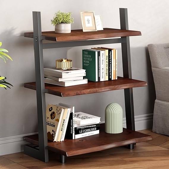 Solid Wood Ladder Bookshelf with Live Edge