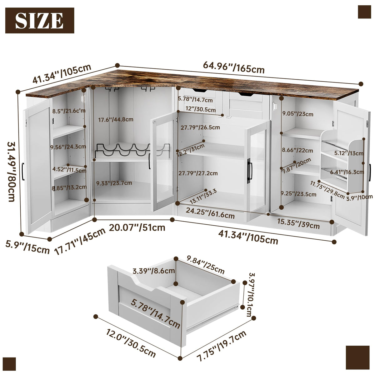 L-Shaped Wine Cabinet with LED Lights