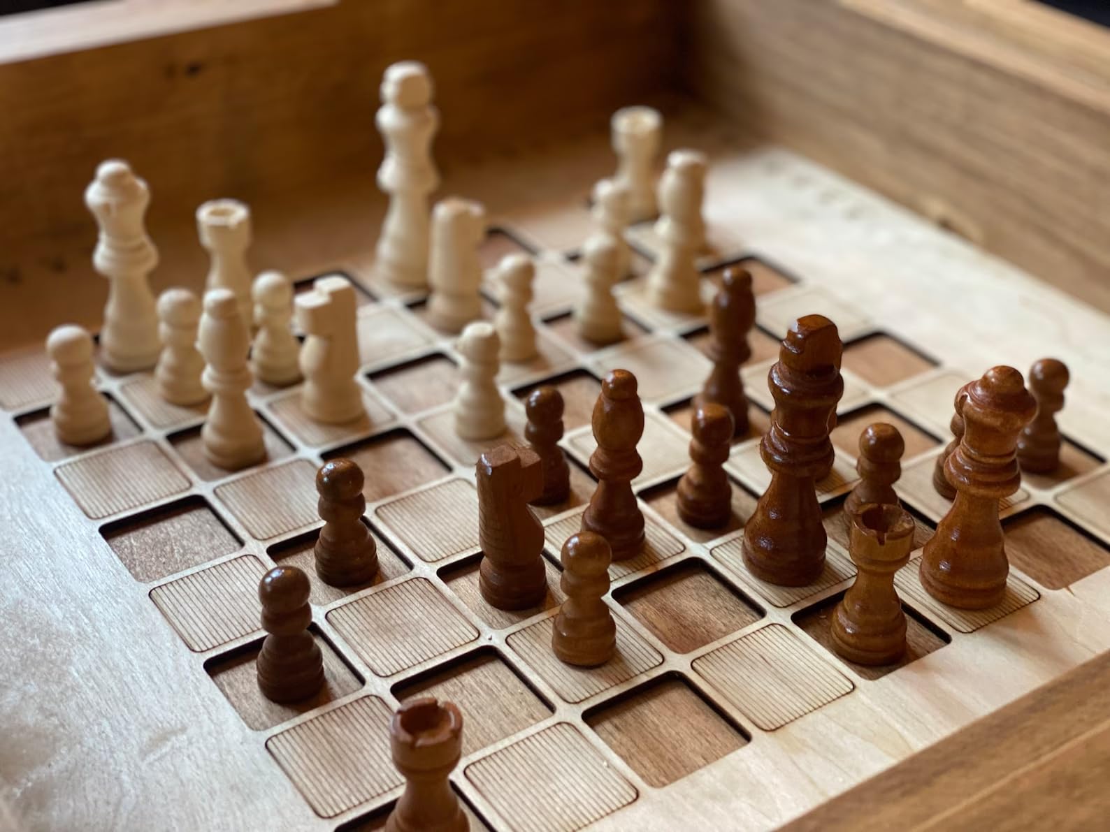 Rustic Chess & Checkers Coffee Table with Removable Glass Top