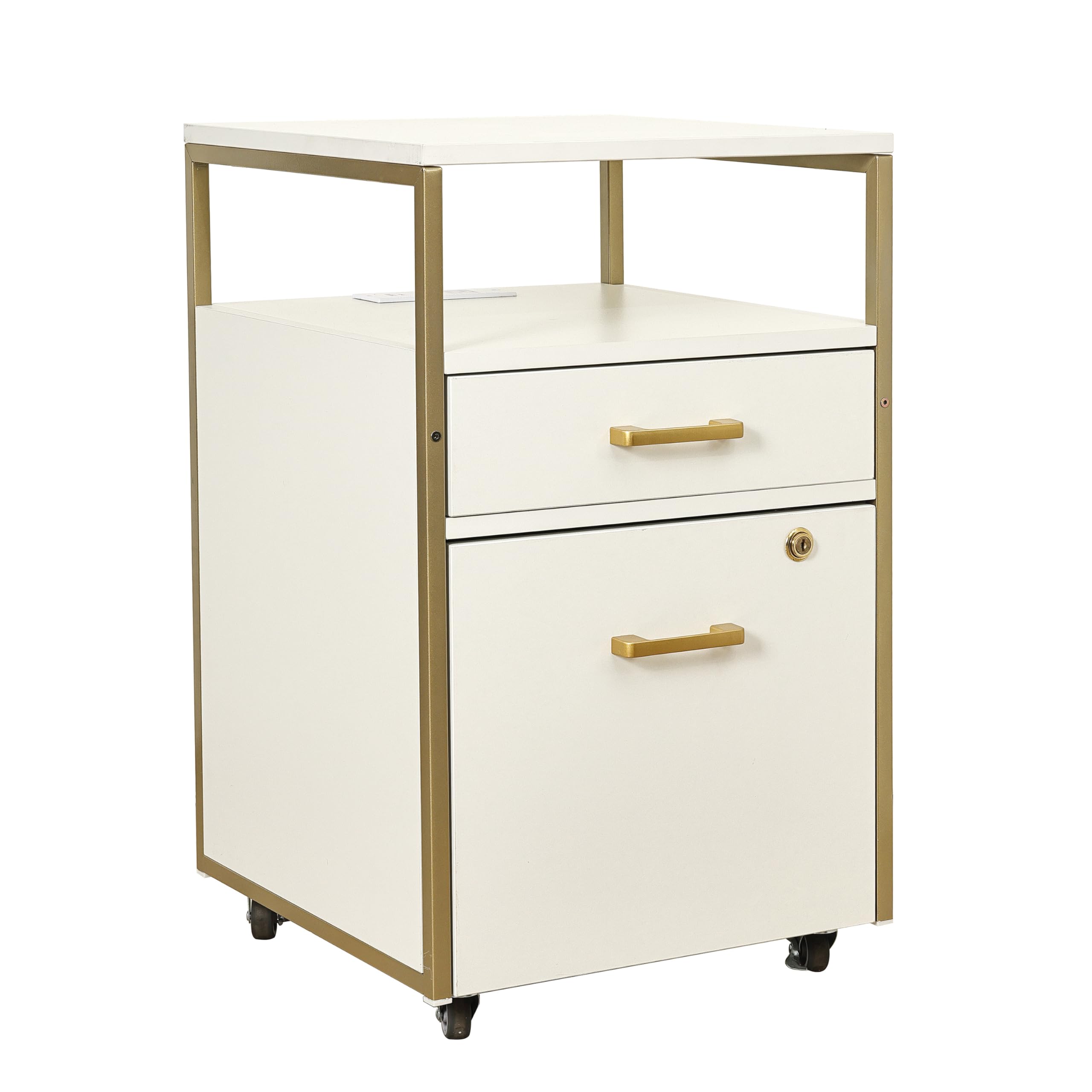 2-Drawer Rolling File Cabinet with Lock, USB Ports & Power Outlet