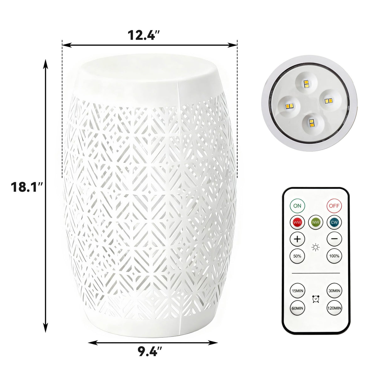 Ultym 18" Metal LED Side Table Outdoor, 3-Mode Lights, Modern Drum Design