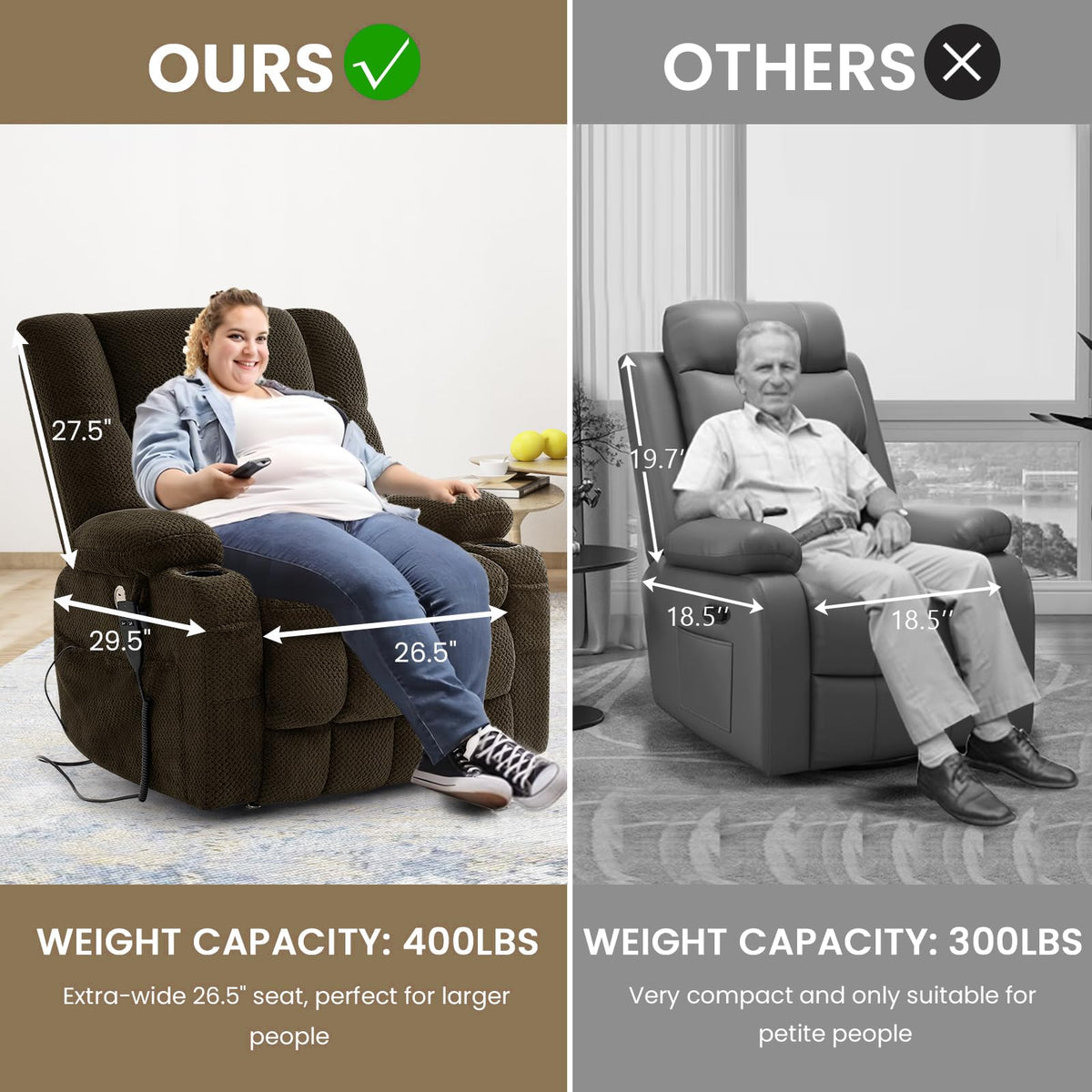 Infinite Position Power Lift Recliner Chair for Elderly & Adults, Brown