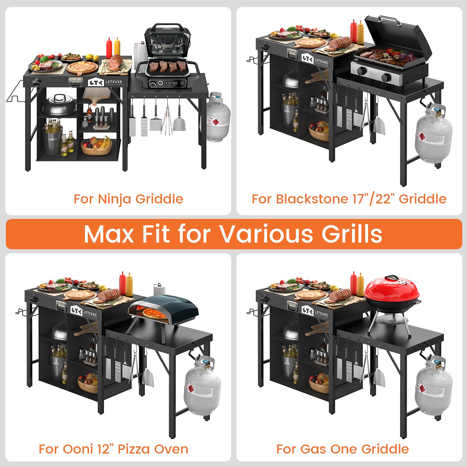 Portable Foldable Grill Table with Storage