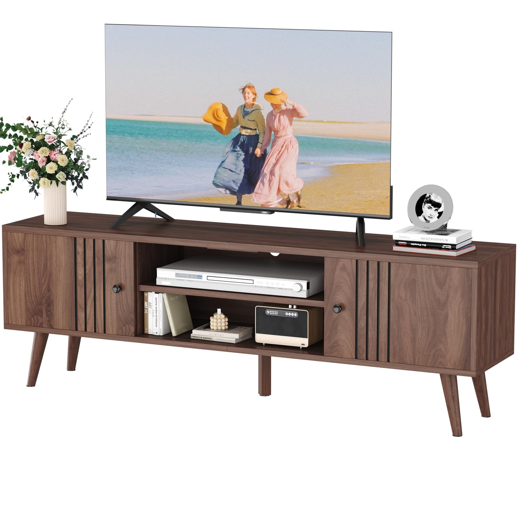 Mid-Century TV Stand with Sliding Door – Fits TVs up to 65"