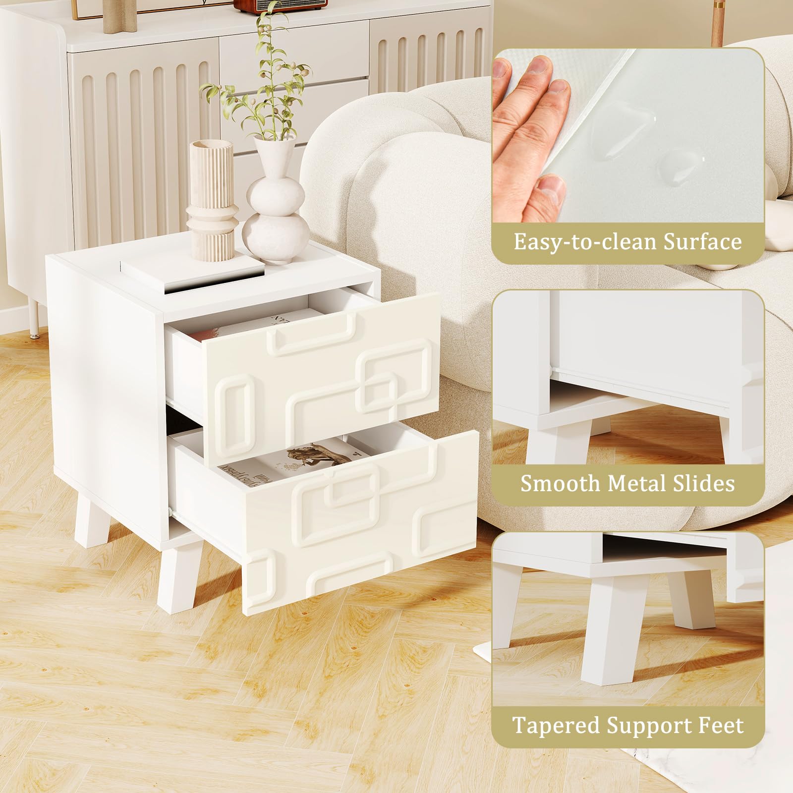 Modern Nightstand with 3D Geometric Drawers