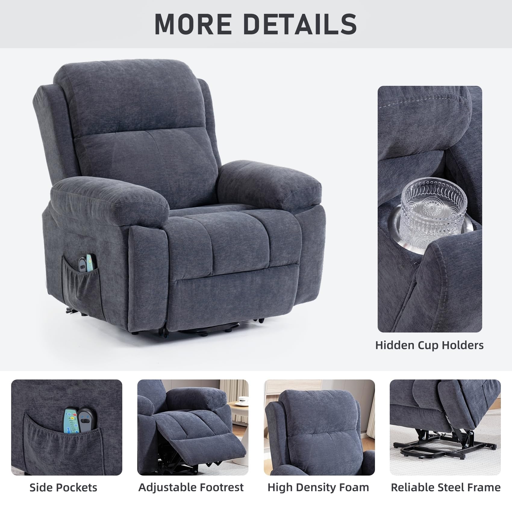 DYHOME Power Lift Recliner Chair for Elderly with Vibration Massage and Lumbar Heating, Electric Lift Recliner Single Sofa with Side Pocket, Two Hidden Cup Holders for Living Room