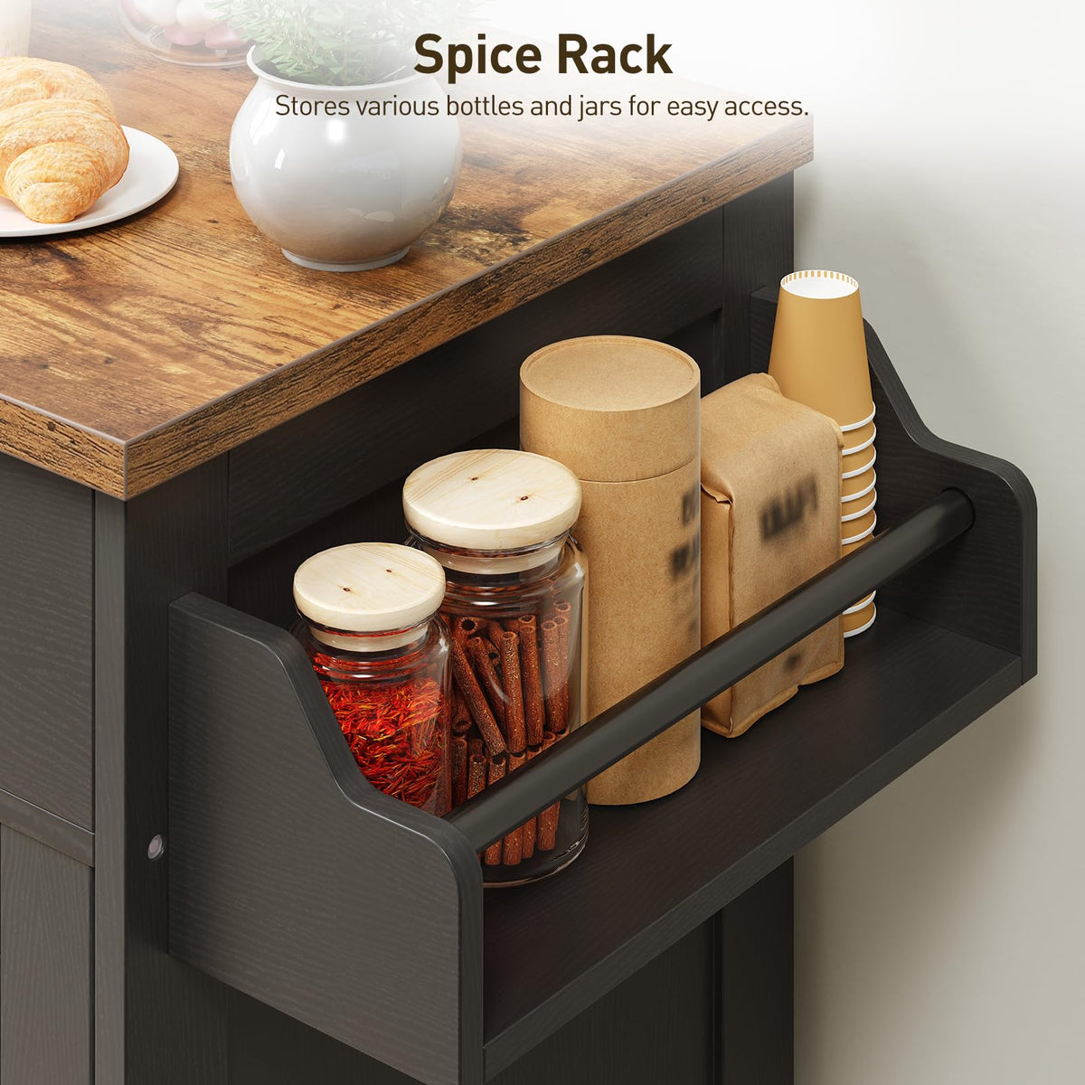 RALGEND Small Kitchen Island Cart with Storage, Black and Rustic Brown