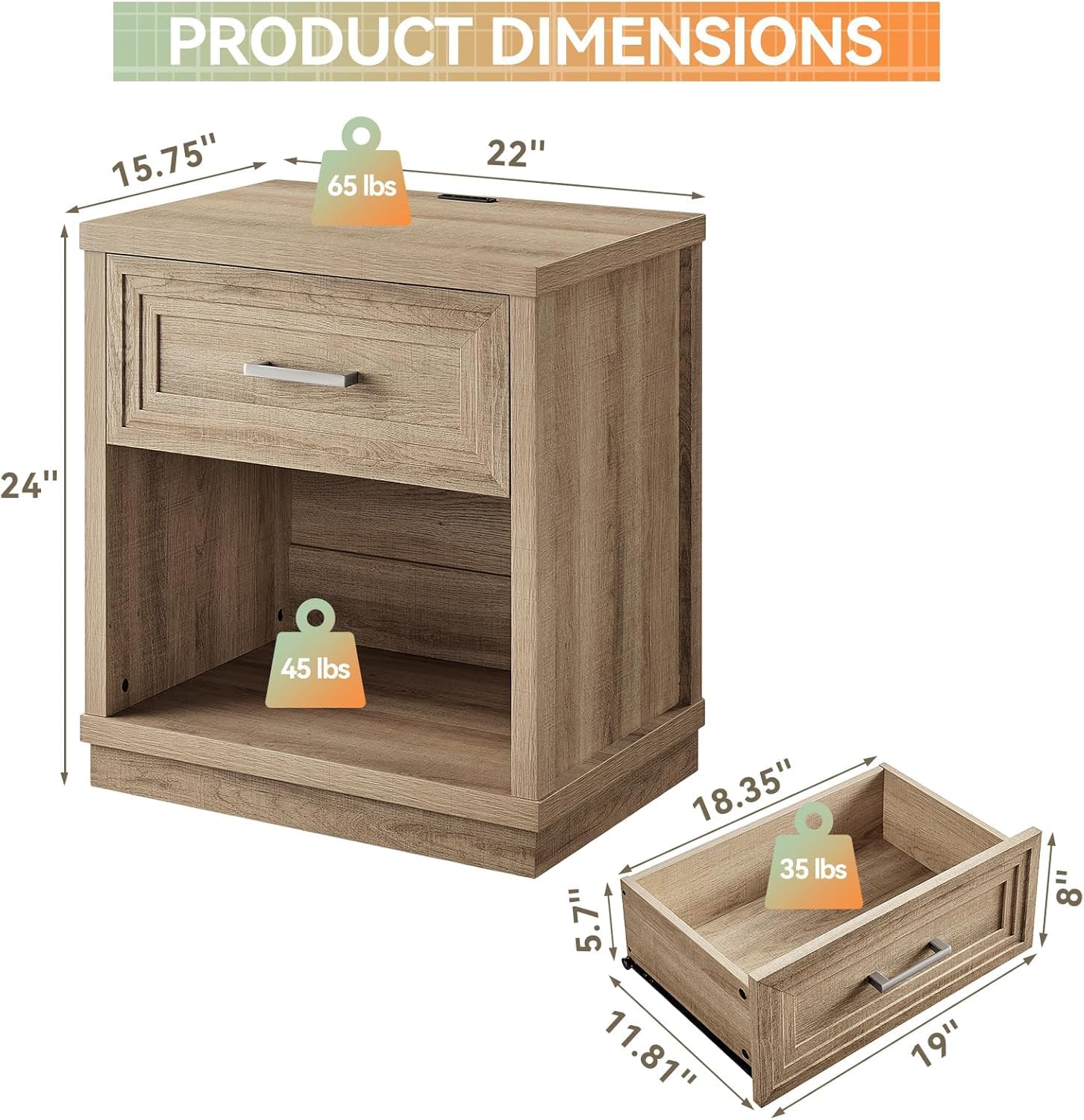 Cherytika Bed Frame and Nightstand Set, Queen Wood Bed Frame with LED Headboard and 2 Bedside Tables, 3 Pieces Bedroom Furniture Set, Classic Modern (Natural Wood)