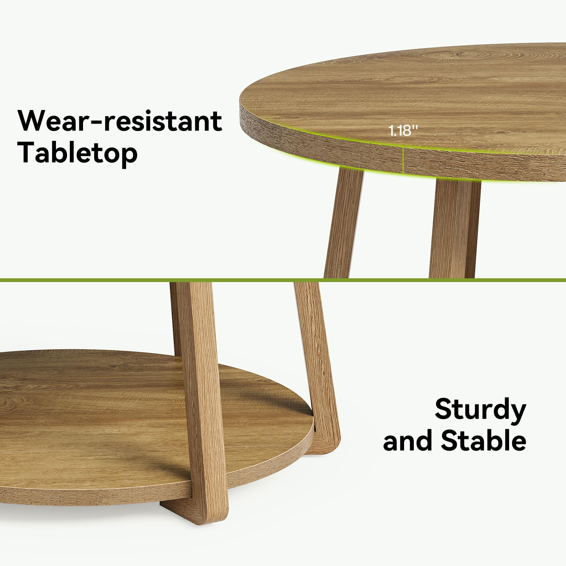 LITTLE TREE Round Coffee Table, 2-Tier Center Table with Storage, Wooden Legs, 31.5 Dia. x 19.6 H Inches, Easy Assembly, Circle Coffee Tables for Living Room, Bedroom