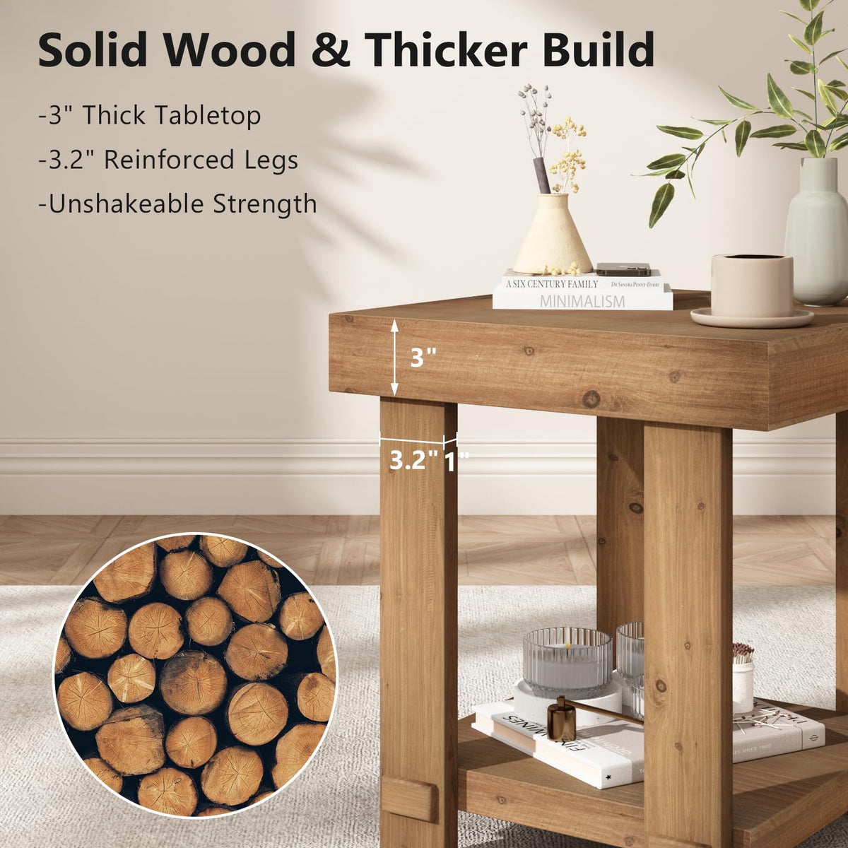 WINWY Solid Wood End Table for Living Room Set of 2, Easy Assembly
