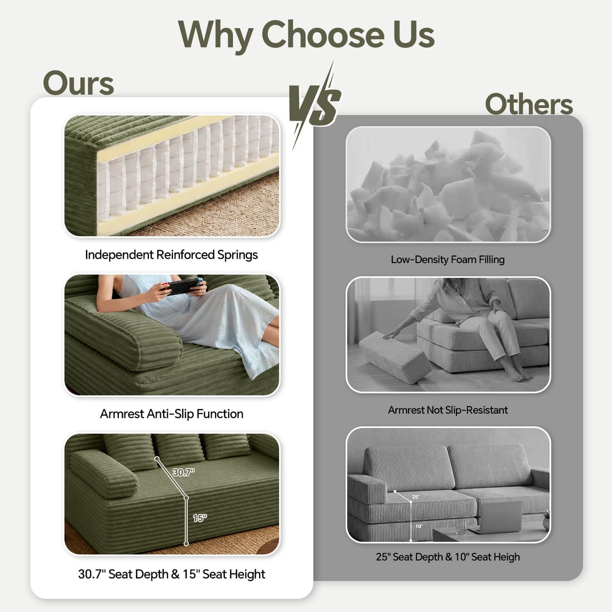 Zefurta 78" Futon Sofa Bed, Queen Size Boneless Corduroy Couch Bed (Green)