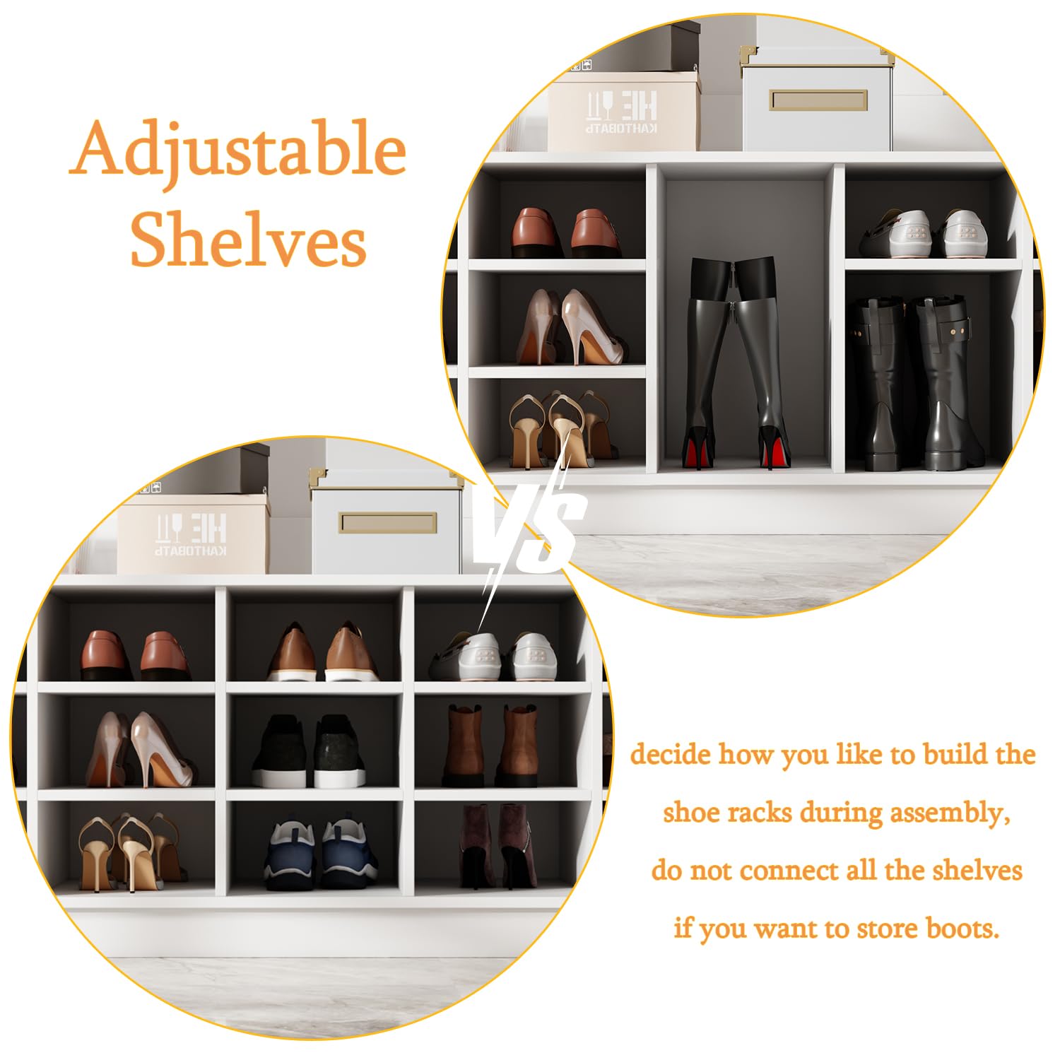 Hall Tree with Bench & Shoe Storage – 6 Double Hooks, Adjustable Shelves, White