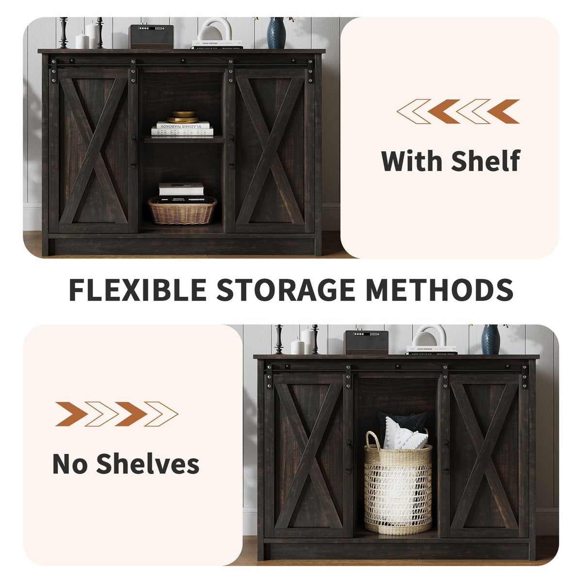 4 EVER WINNER Farmhouse Coffee Bar, 42 Inch Coffee Bar Cabinet, Espresso