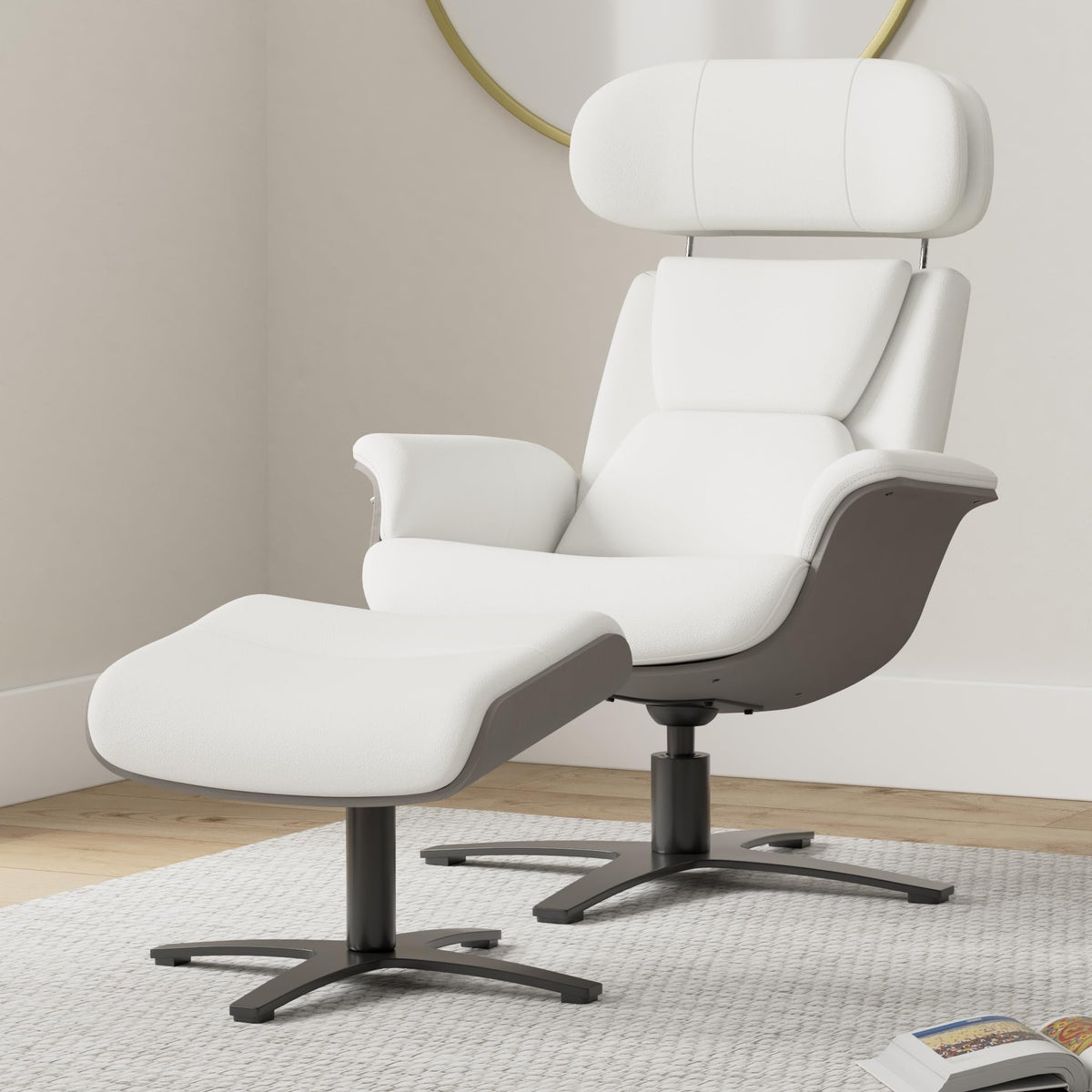 Leather Swivel Recliner with Ottoman