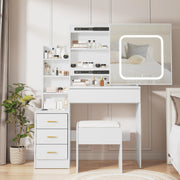 Vanity Desk with Sliding LED Mirror & Cushioned Stool