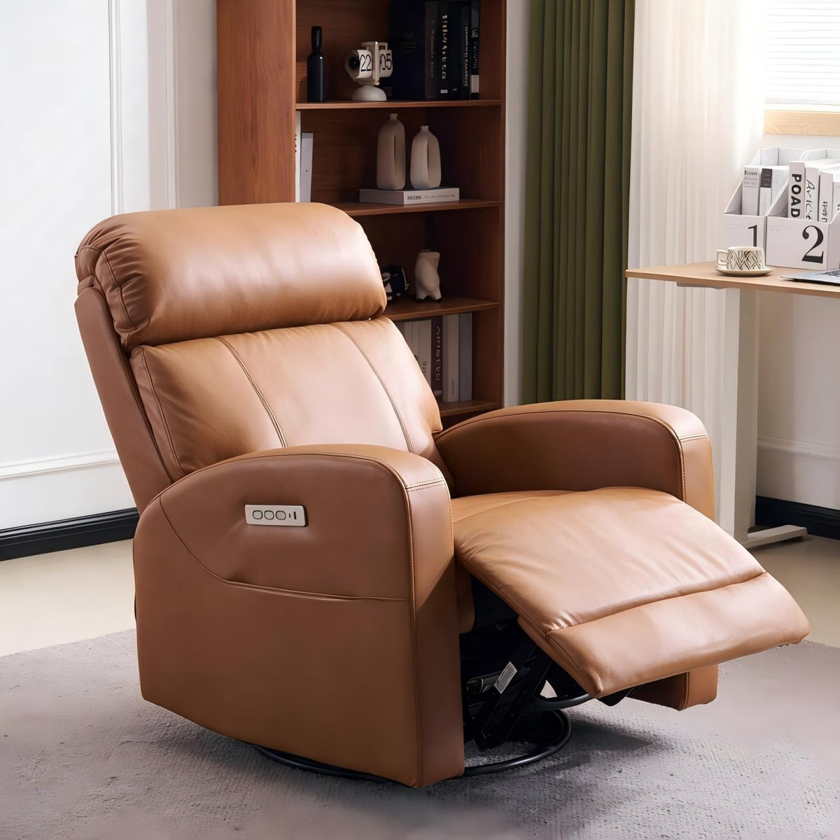 Lynkron Breathable Air Leather Power Swivel Rocker Recliner, 2-Zone Electric Adjustment (Headrest Independent, Back & Footrest Linked), 270° Swivel, 8-Mode Massage & Heat, USB/Type-C, Side Pocket
