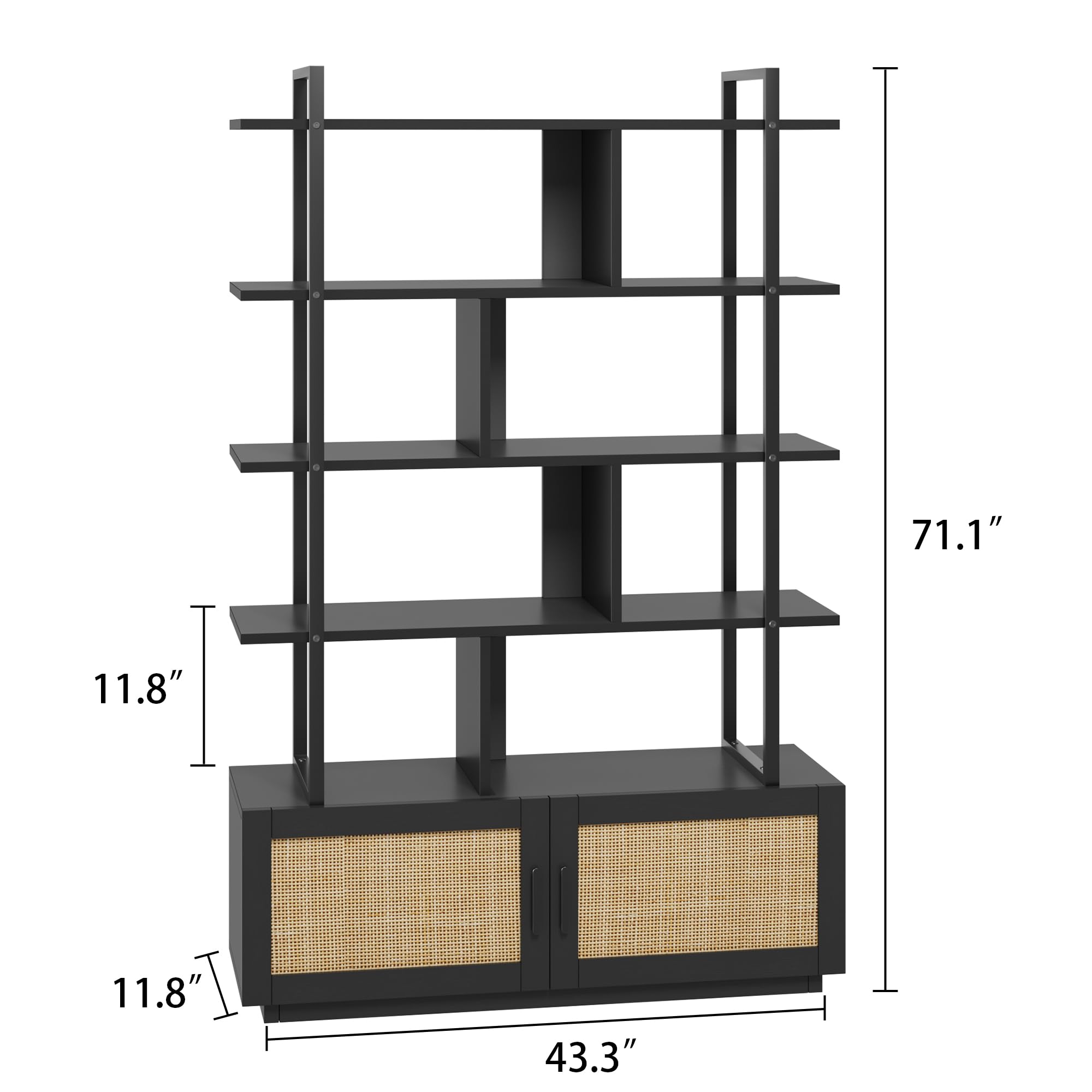 5-Tier Industrial Bookshelf with Metal Frame, 71" Tall